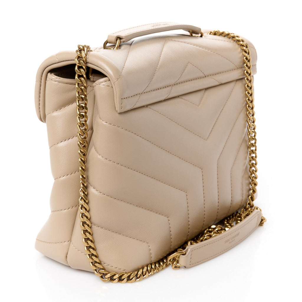 Calfskin Y Quilted Monogram Small Loulou Chain Satchel Dark Beige
