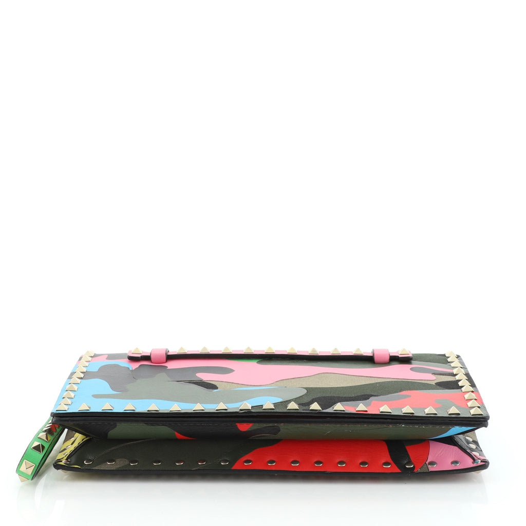 Rockstud Flap Clutch Camo Leather and Canvas