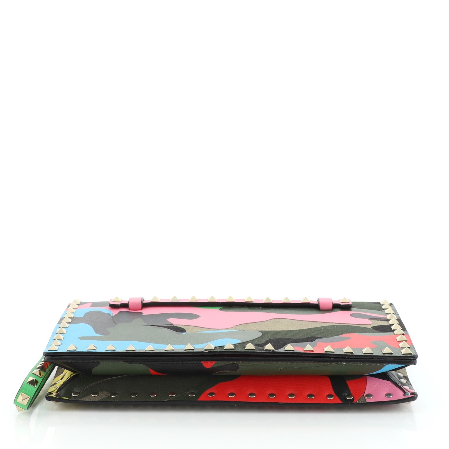 Rockstud Flap Clutch Camo Leather and Canvas
