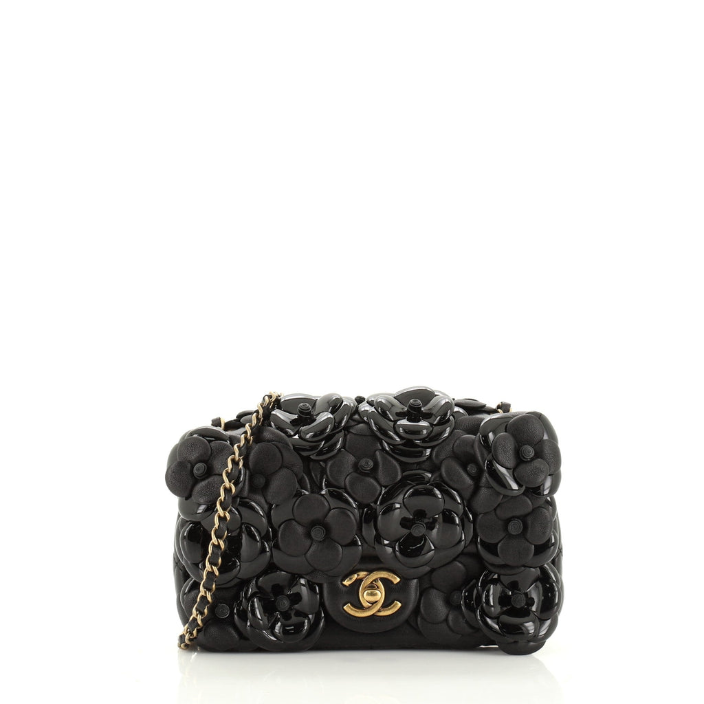 CC Camellia Flap Bag Lambskin with Patent Mini