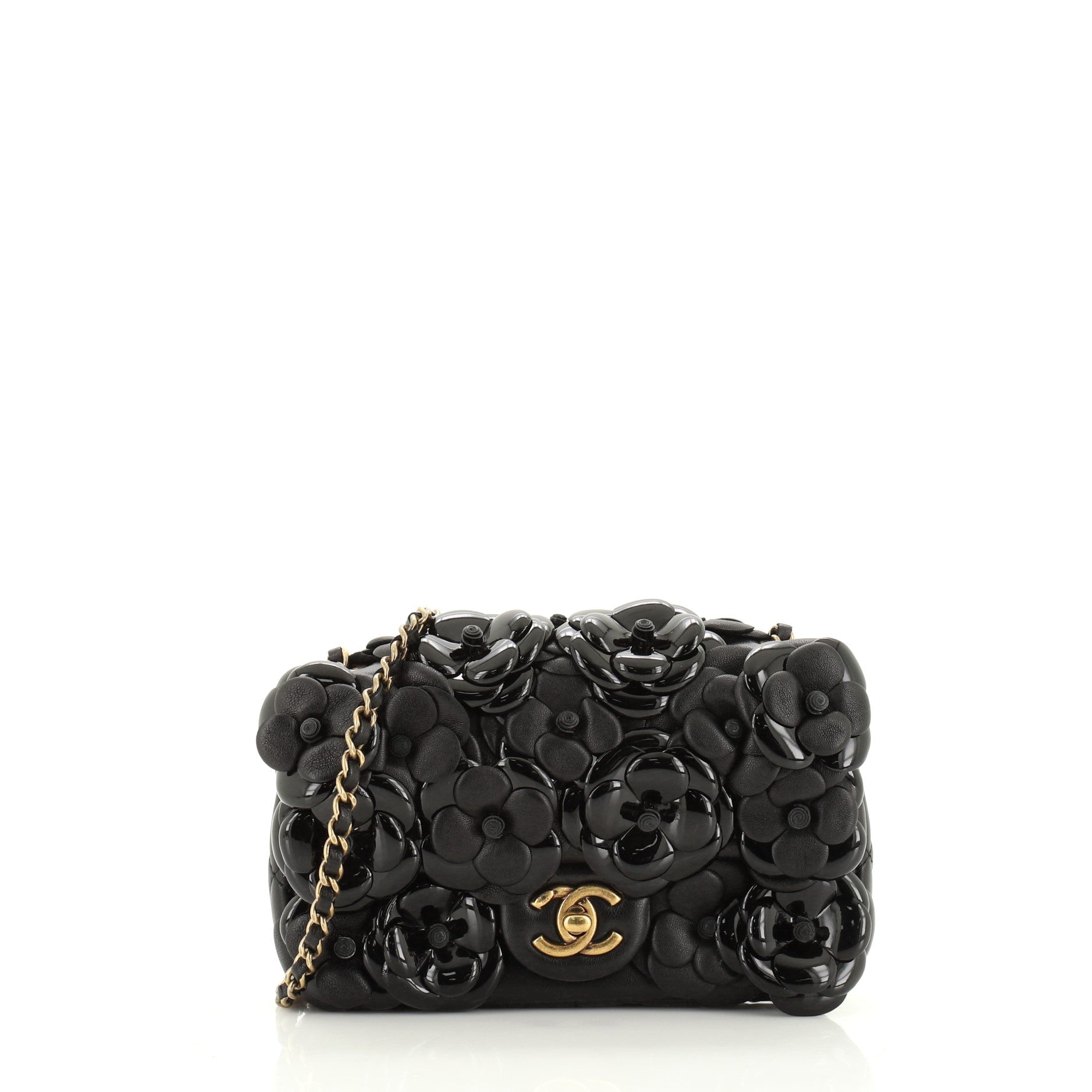 CC Camellia Flap Bag Lambskin with Patent Mini