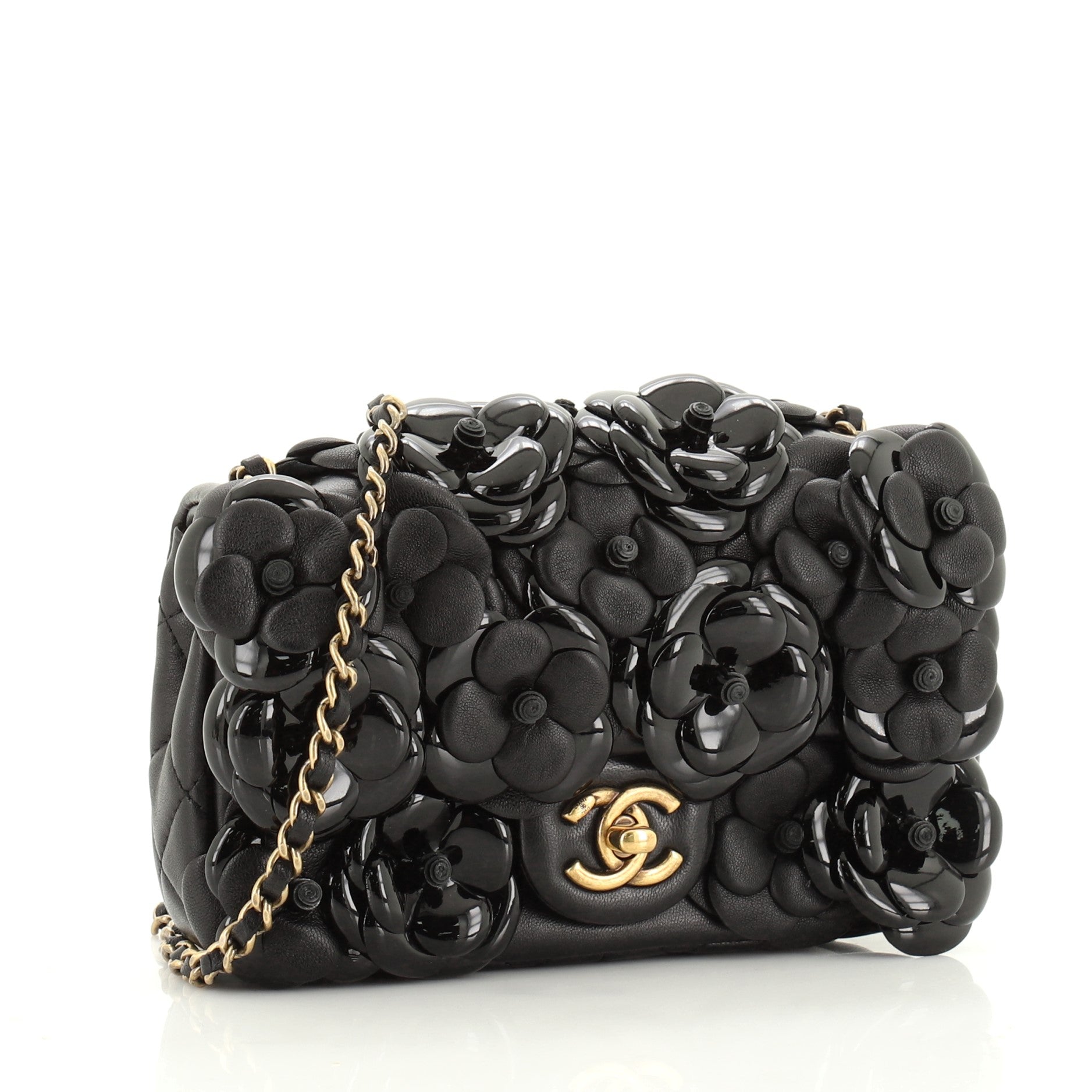 CC Camellia Flap Bag Lambskin with Patent Mini