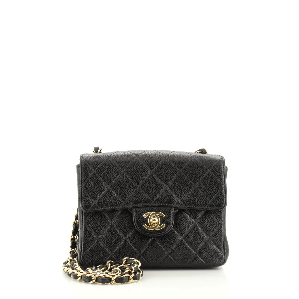 Vintage Square Classic Single Flap Bag Quilted Caviar Mini