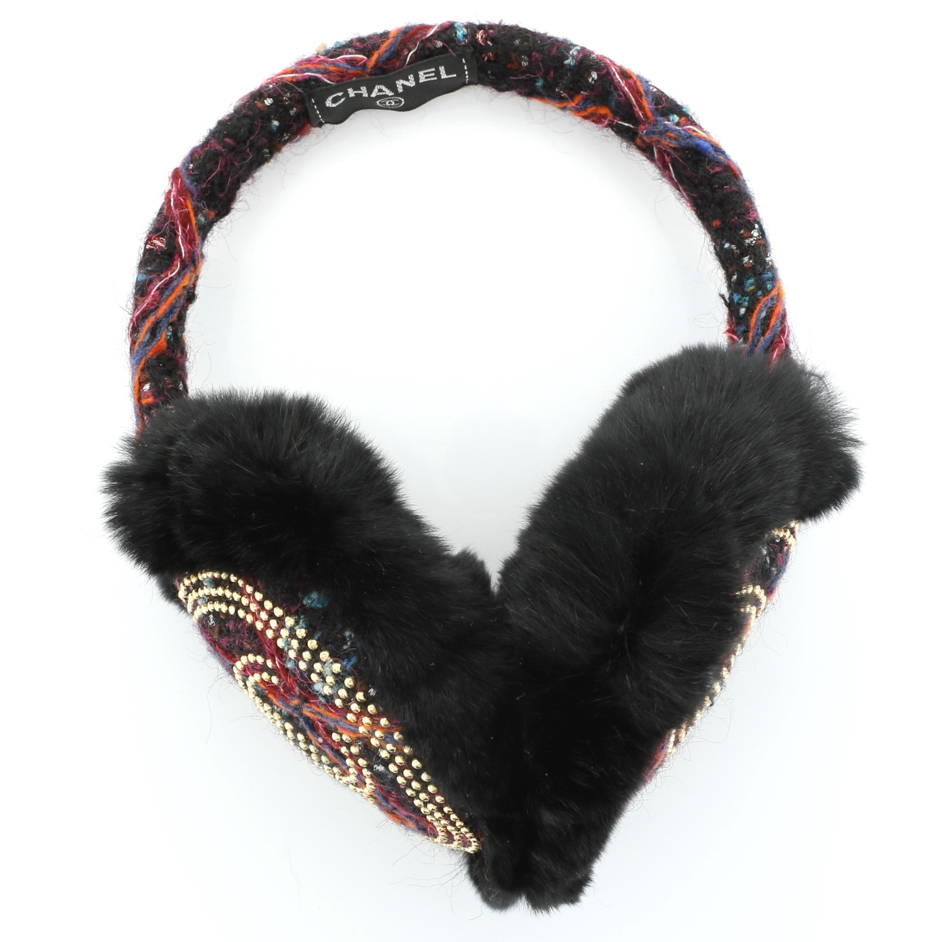 Earmuffs Studded Tweed with Fur XS