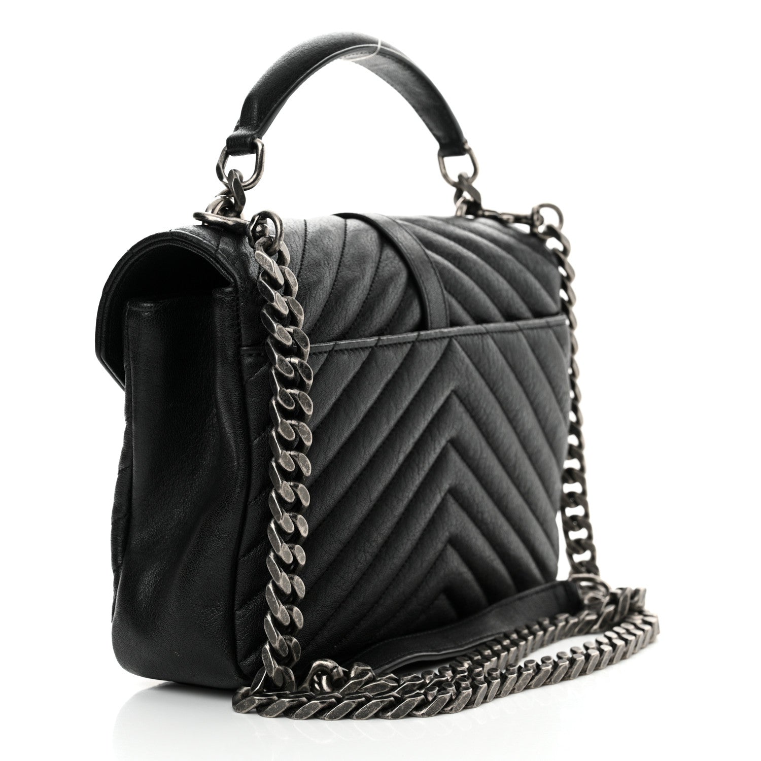 Sheepskin Matelasse Chevron Monogram Medium College Bag Black