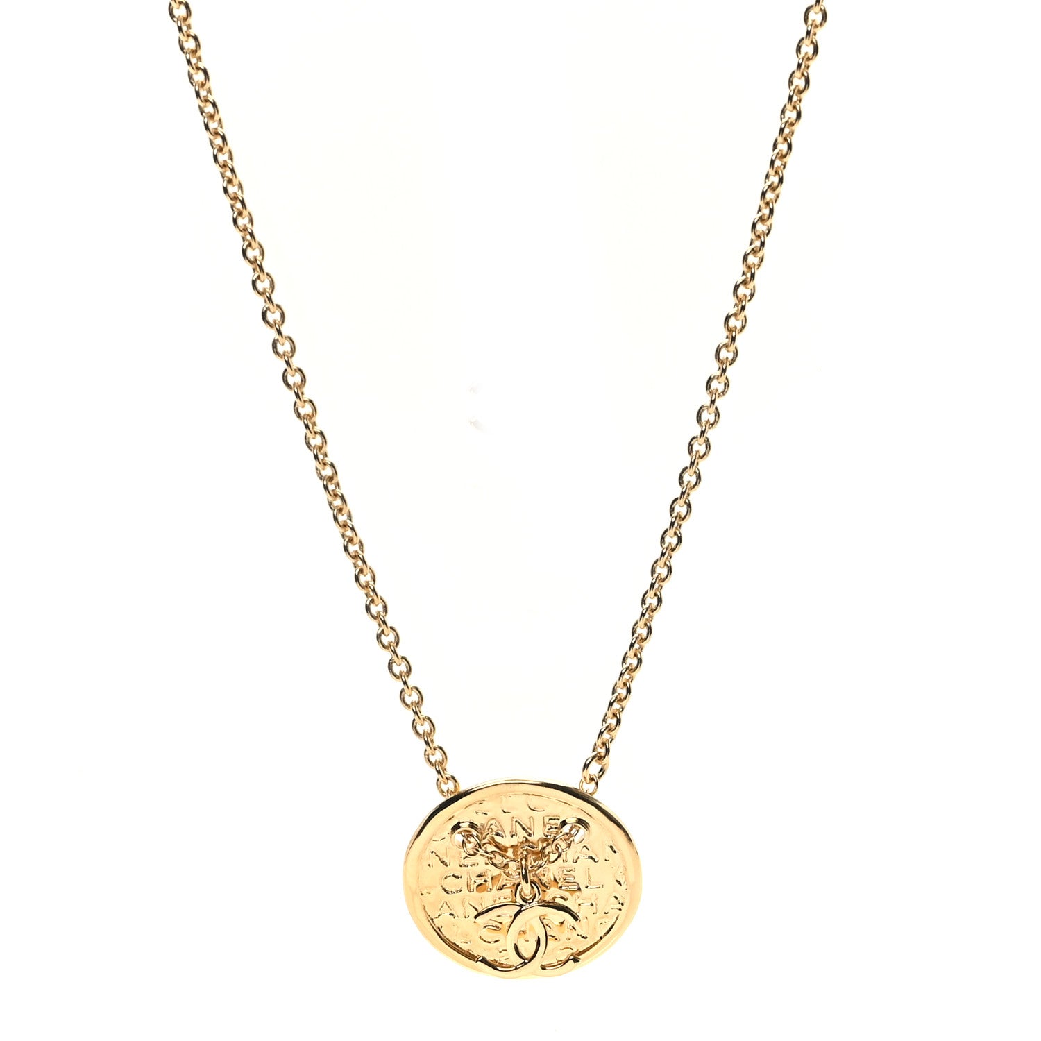 Metal CC Medallion Chain Necklace Gold