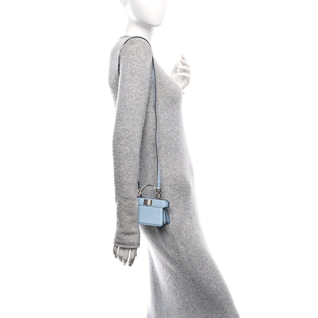 Shiny Nappa Nano Peekaboo Maxi Handle Satchel Azzurro Baby
