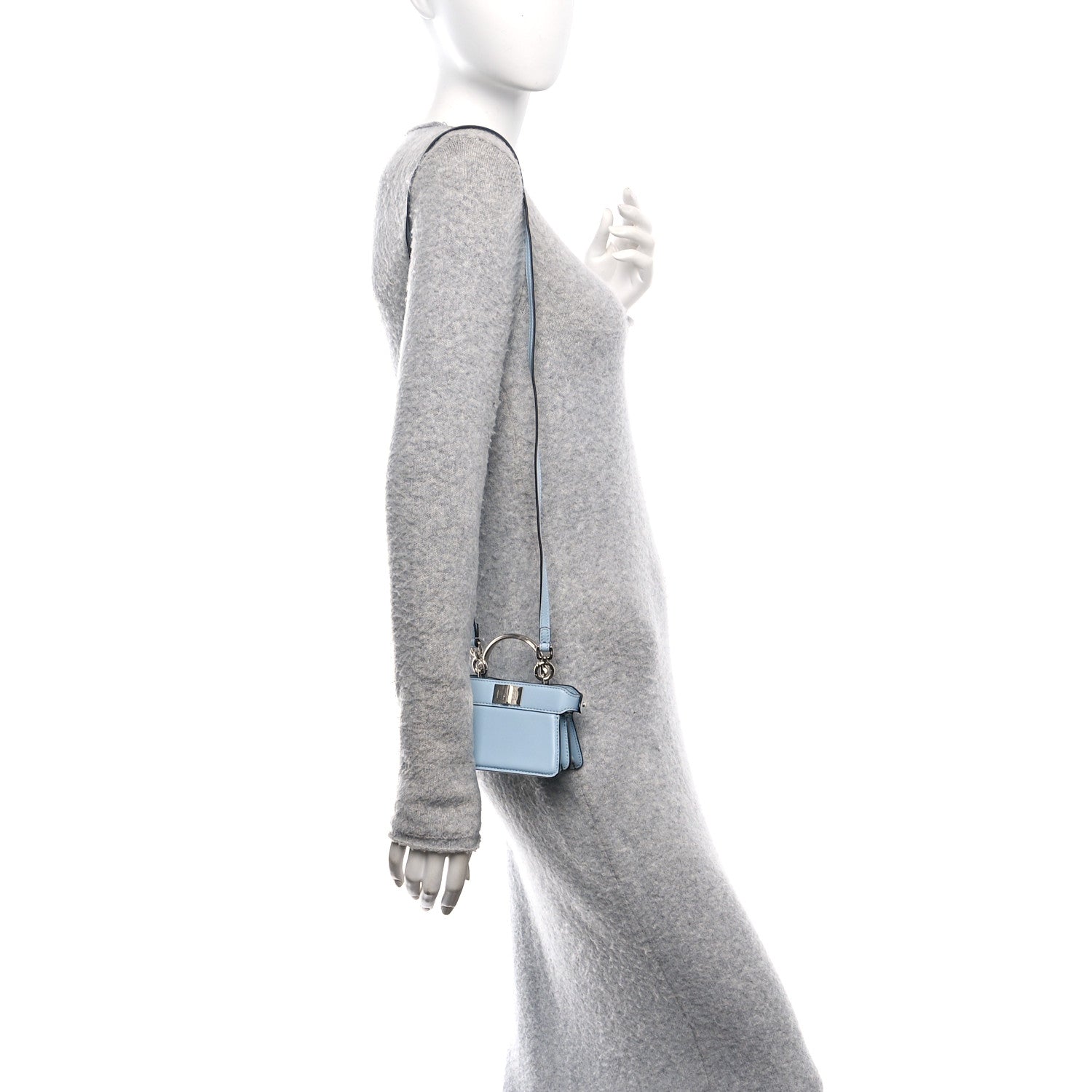 Shiny Nappa Nano Peekaboo Maxi Handle Satchel Azzurro Baby