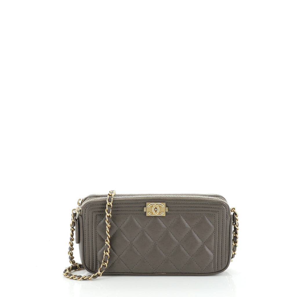 Boy Double Zip Clutch with Chain Quilted Lambskin