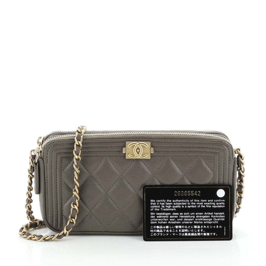Boy Double Zip Clutch with Chain Quilted Lambskin