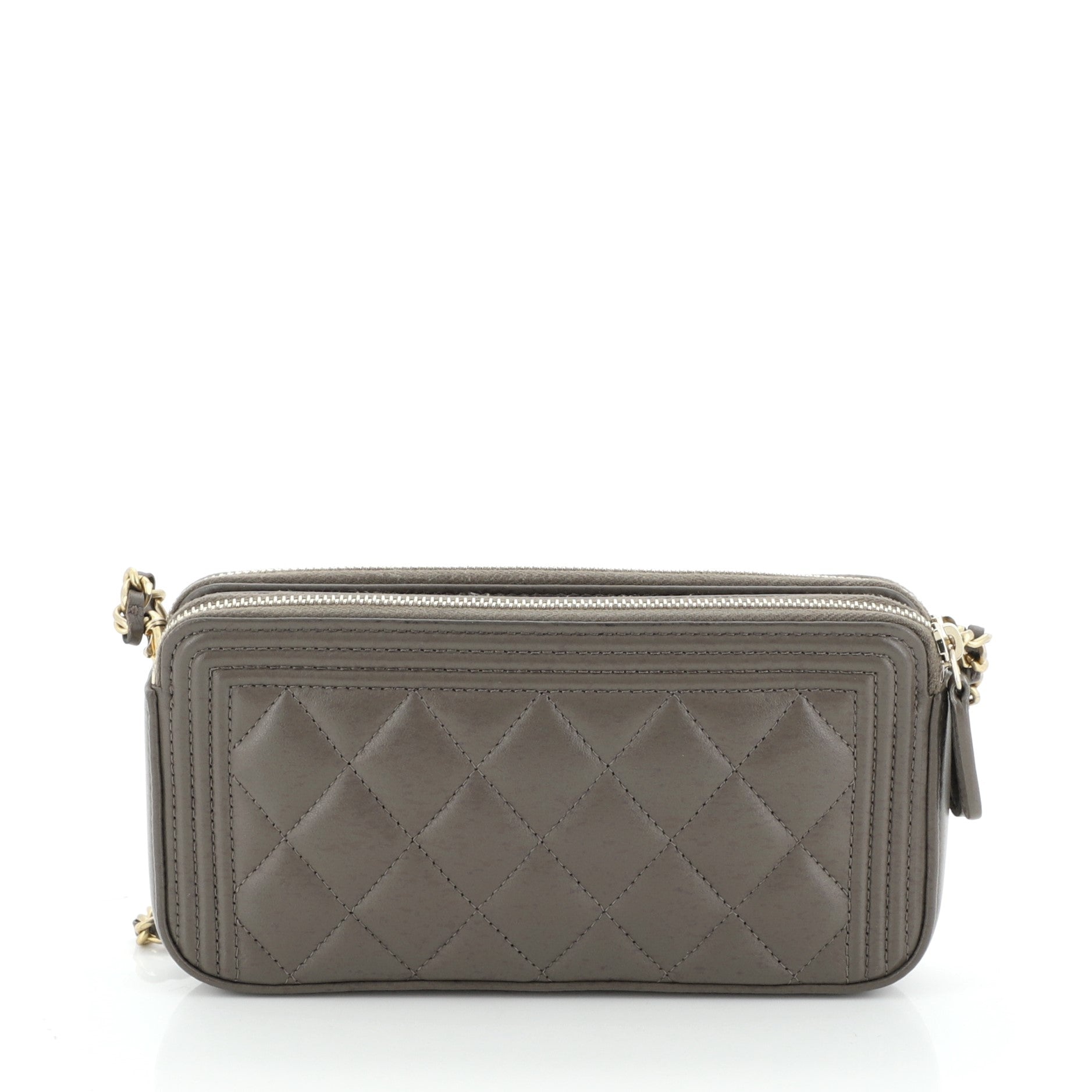 Boy Double Zip Clutch with Chain Quilted Lambskin