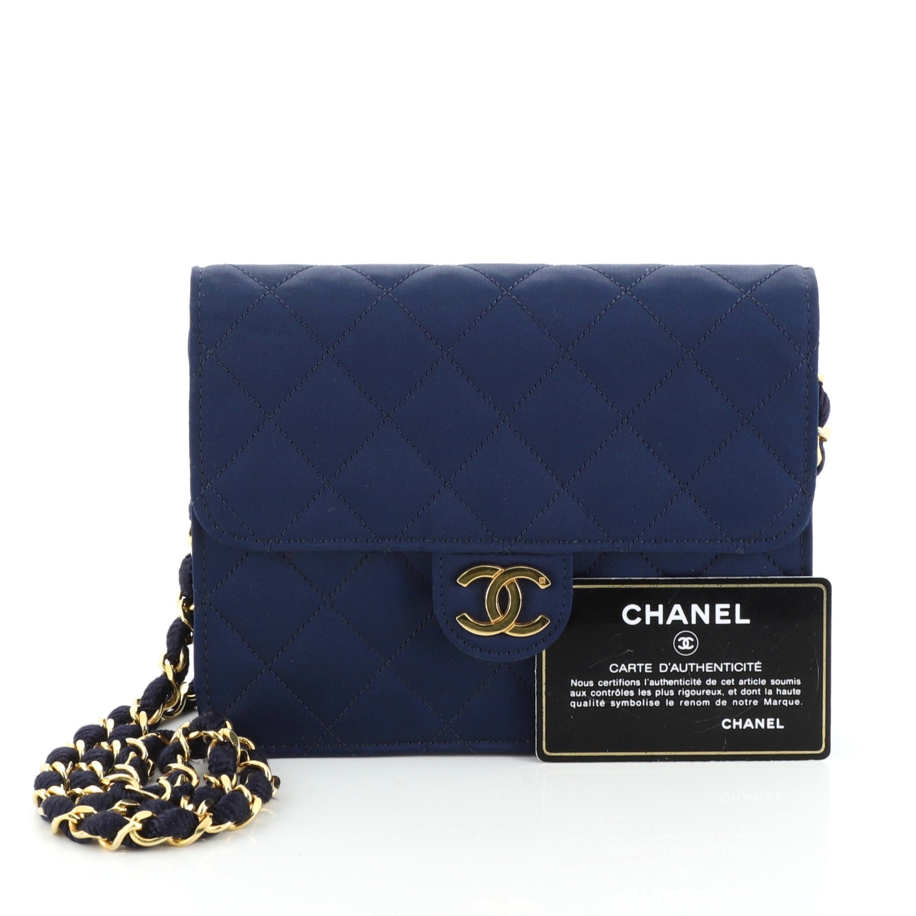 Vintage Clutch with Chain Quilted Satin Small