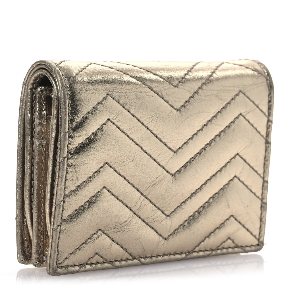 Metallic Calfskin Matelasse GG Marmont Wallet Golden Beige