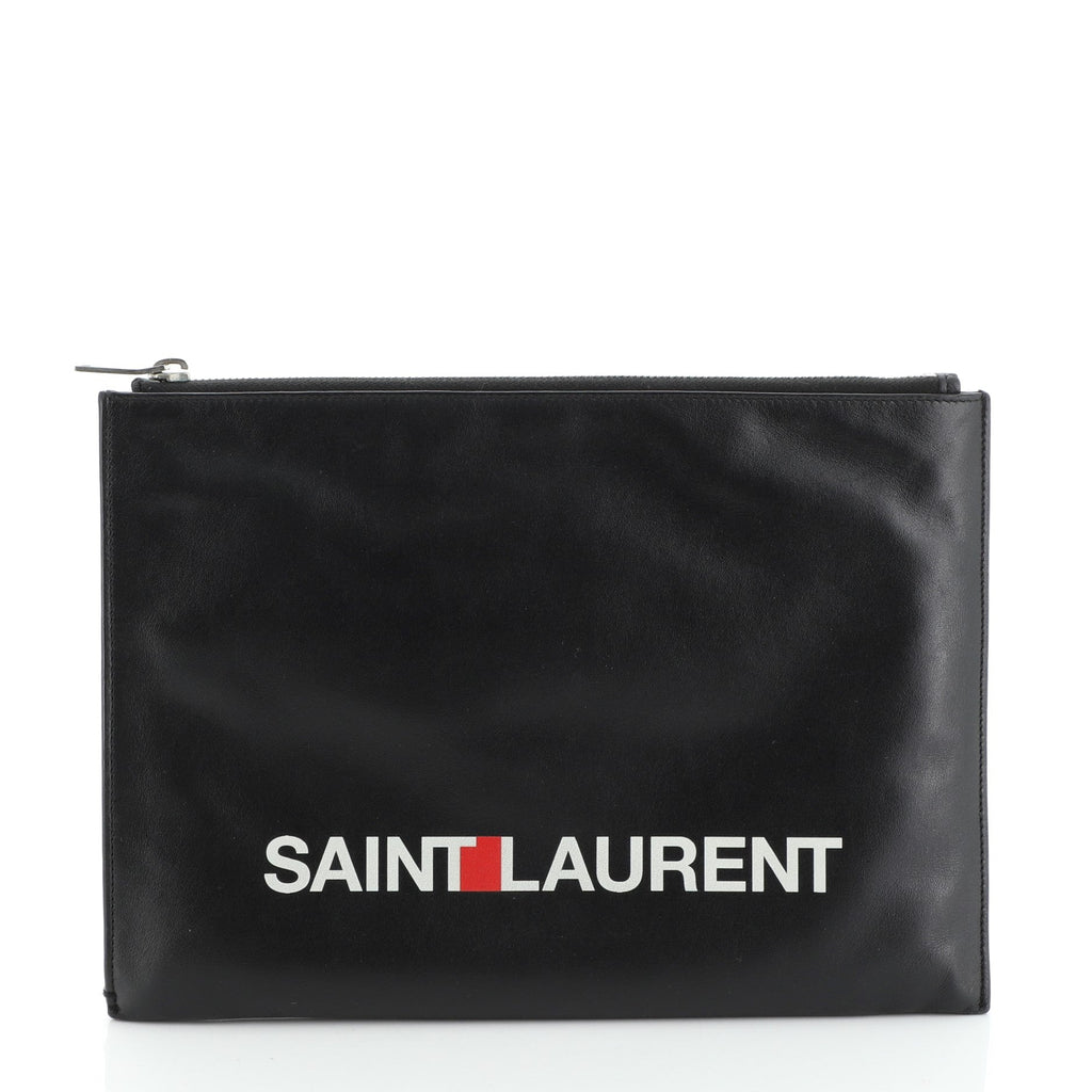 Logo Zip Clutch Printed Leather Medium