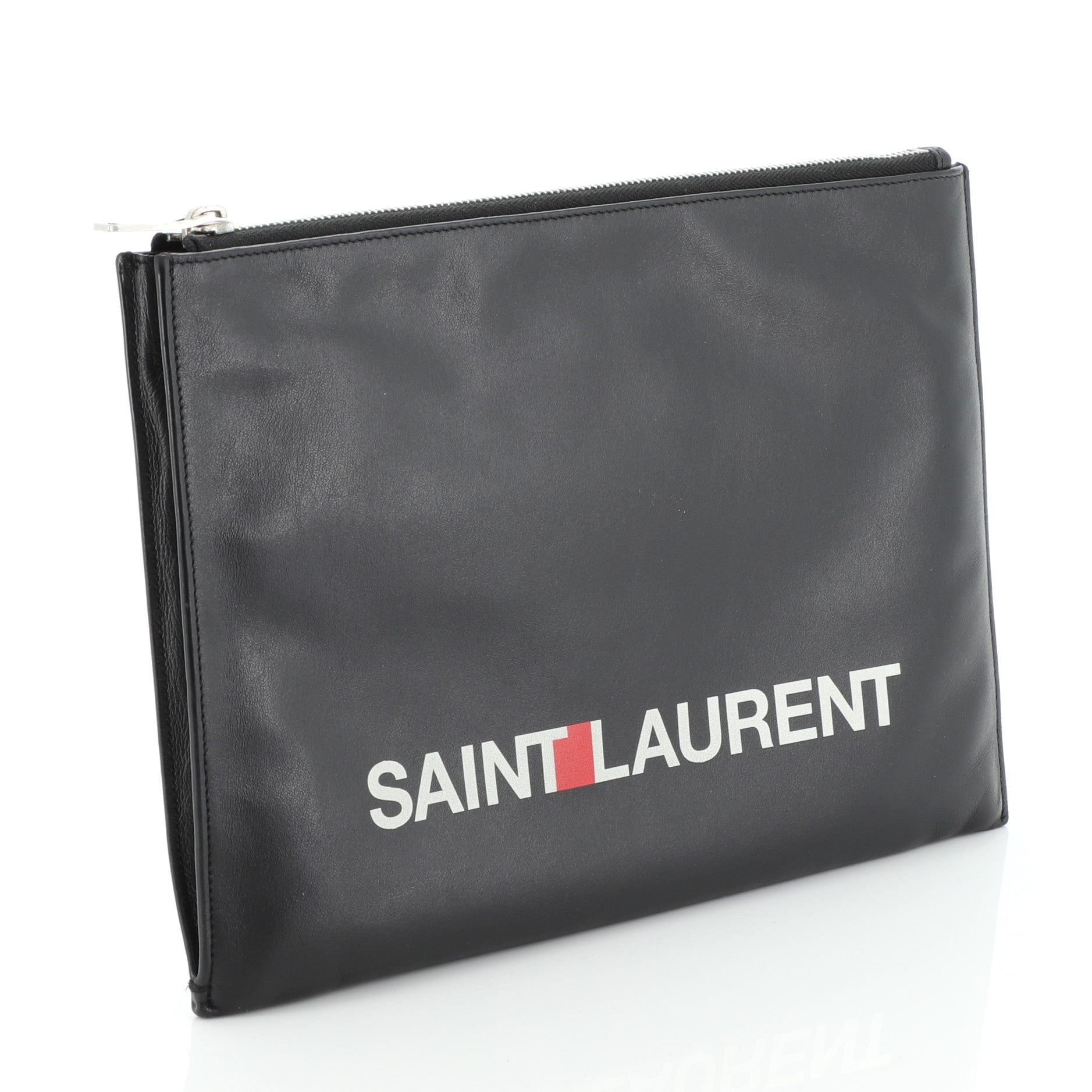 Logo Zip Clutch Printed Leather Medium