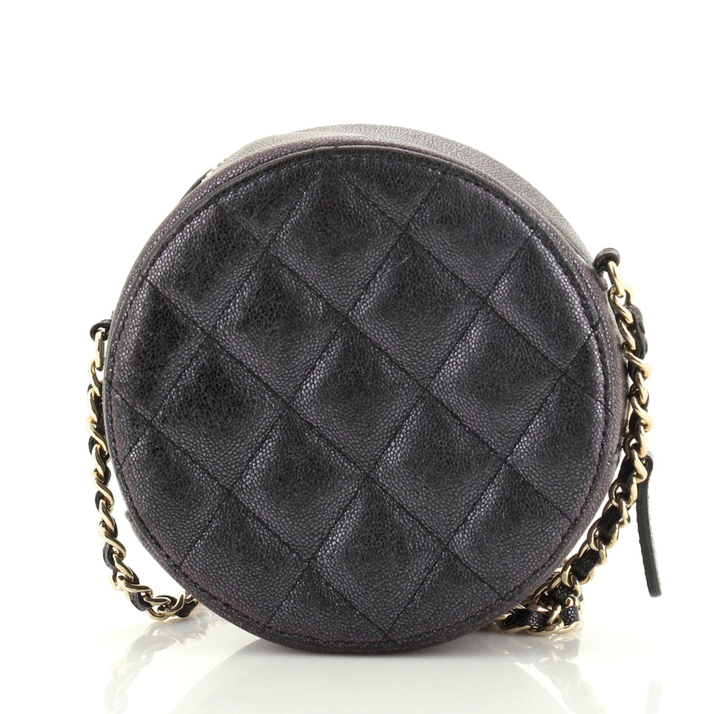 Round Clutch with Chain Quilted Caviar Mini