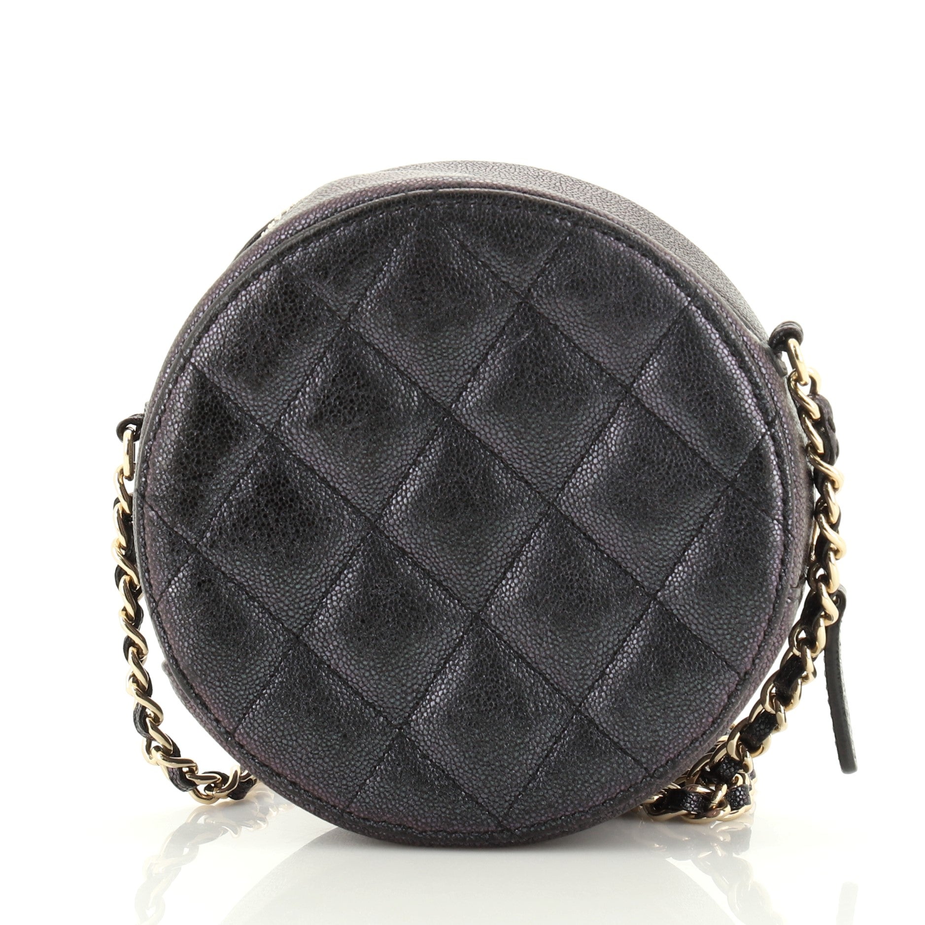 Round Clutch with Chain Quilted Caviar Mini