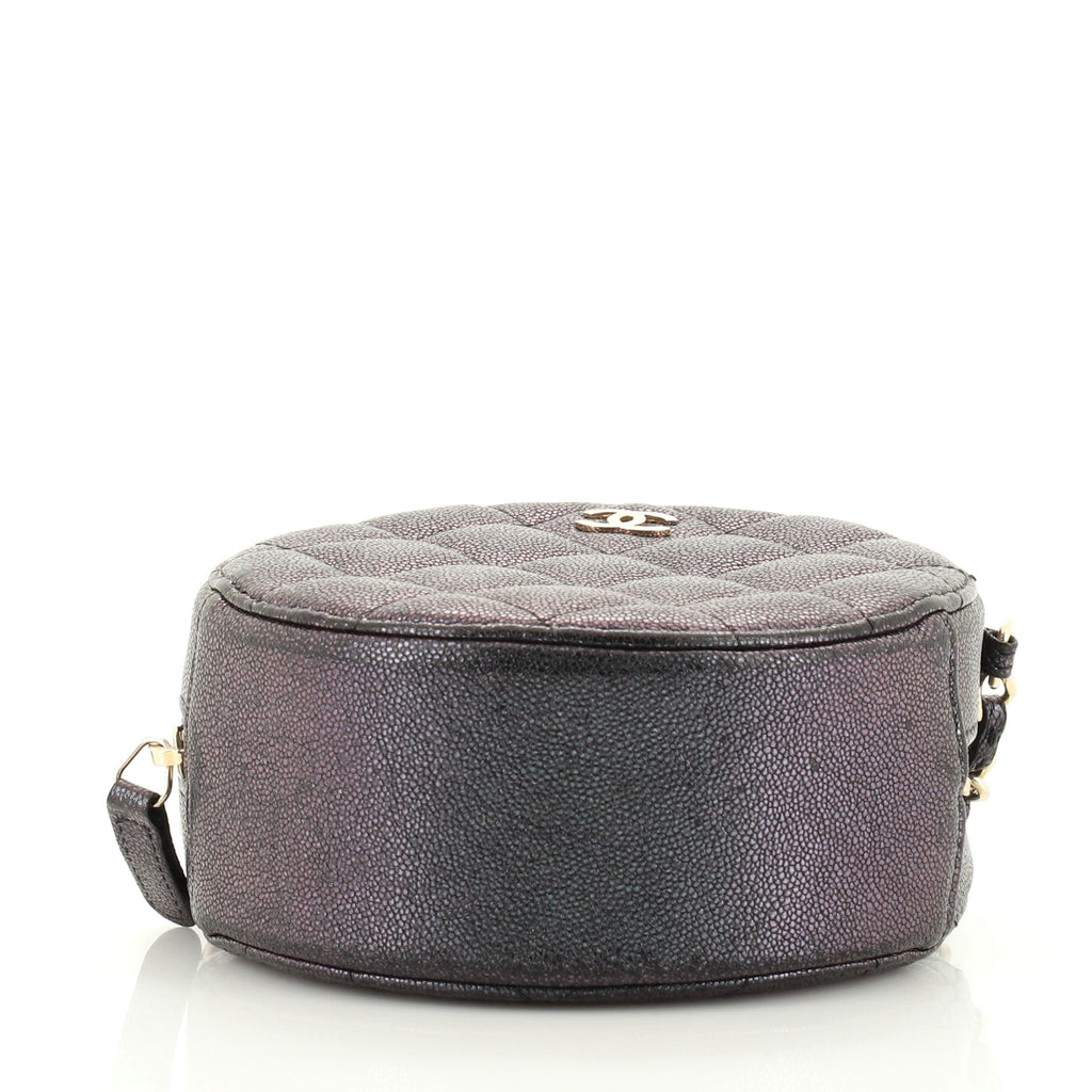 Round Clutch with Chain Quilted Caviar Mini