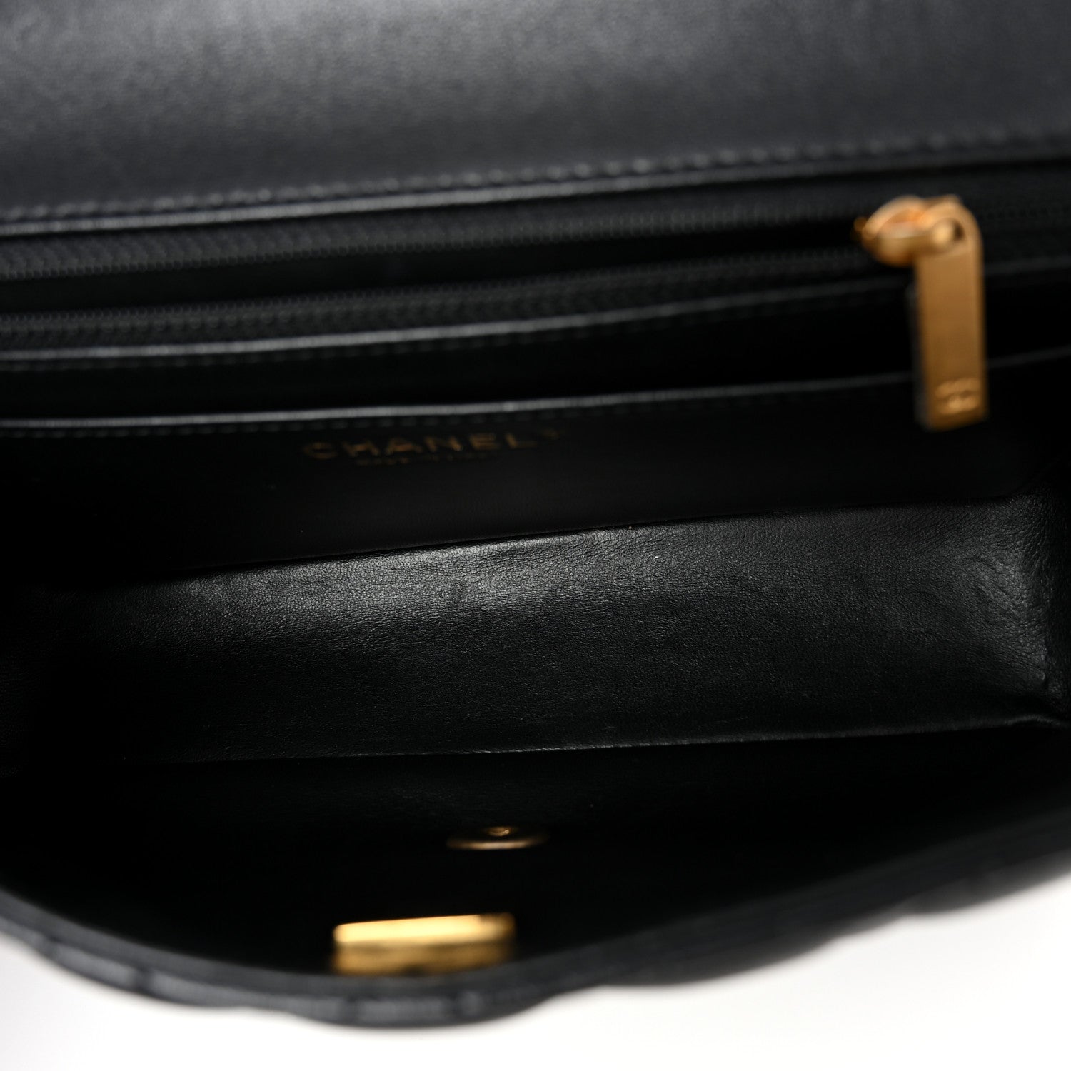 Lambskin Quilted Small Metal Top Handle Flap Black