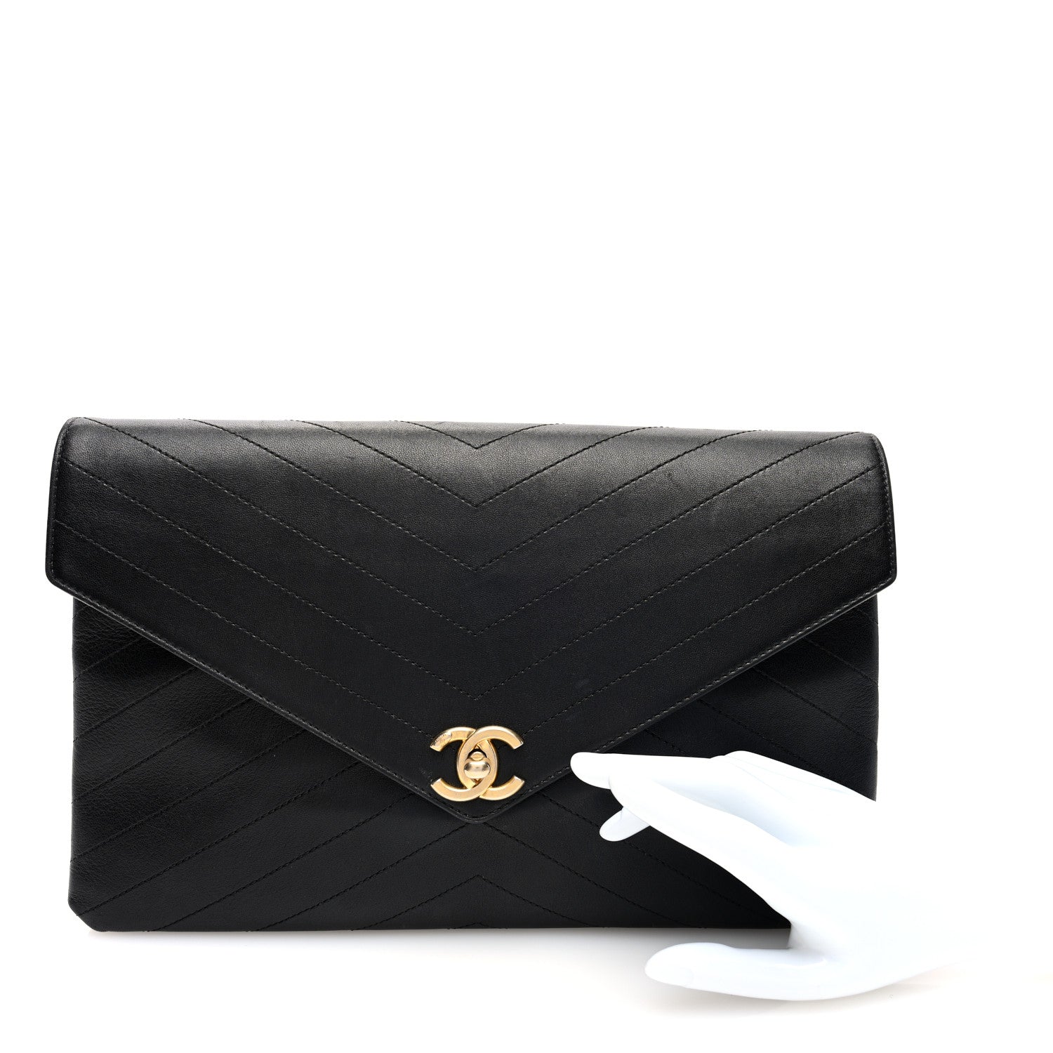 Lambskin Chevron Quilted Envelope Clutch Black