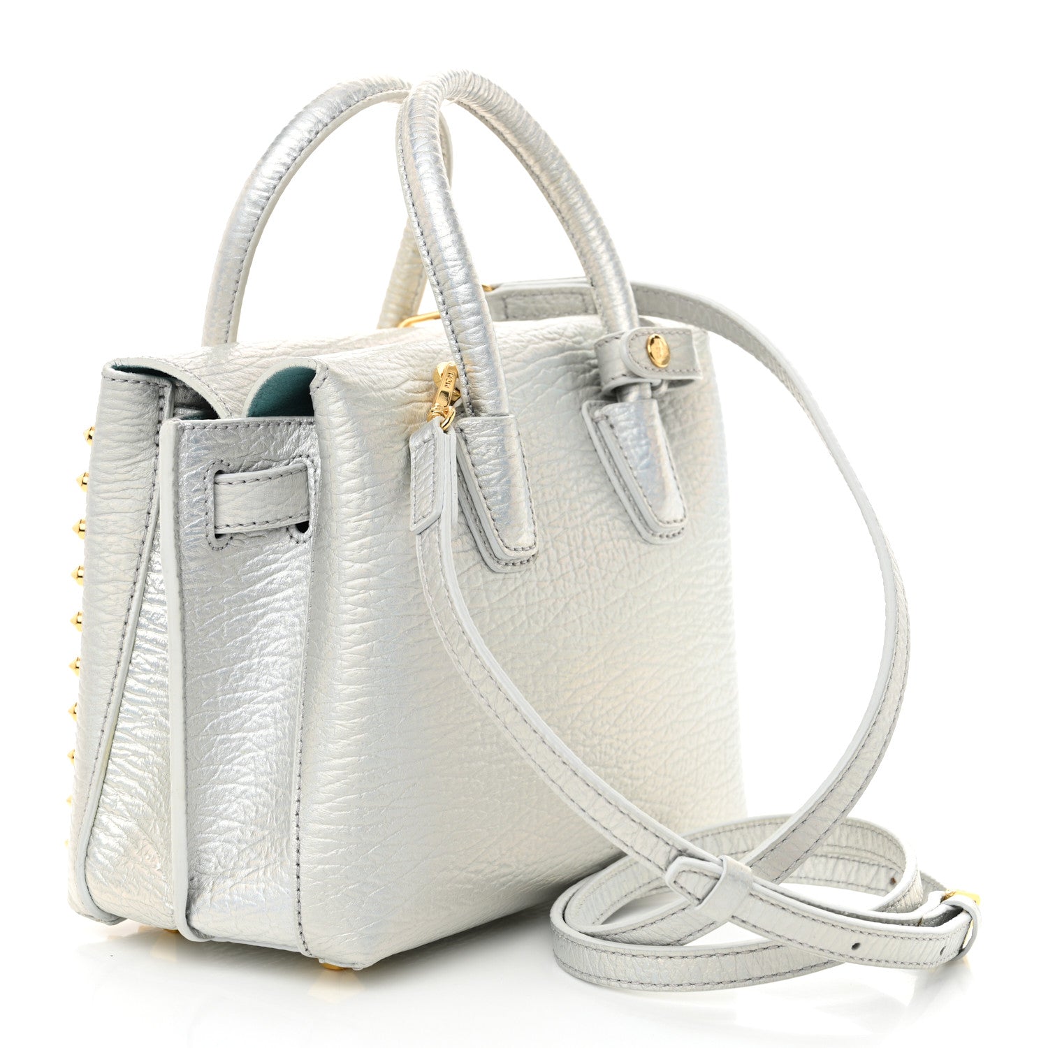 Calfskin Pearls Studded Mini Milla Tote White Flake