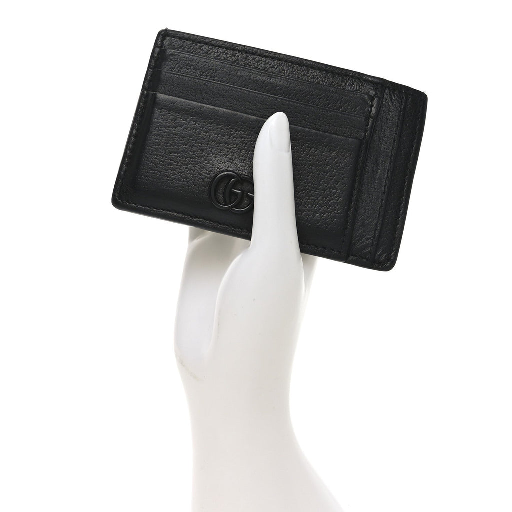 Textured Dollar Calfskin Resin Monochrome GG Marmont  Holder Black