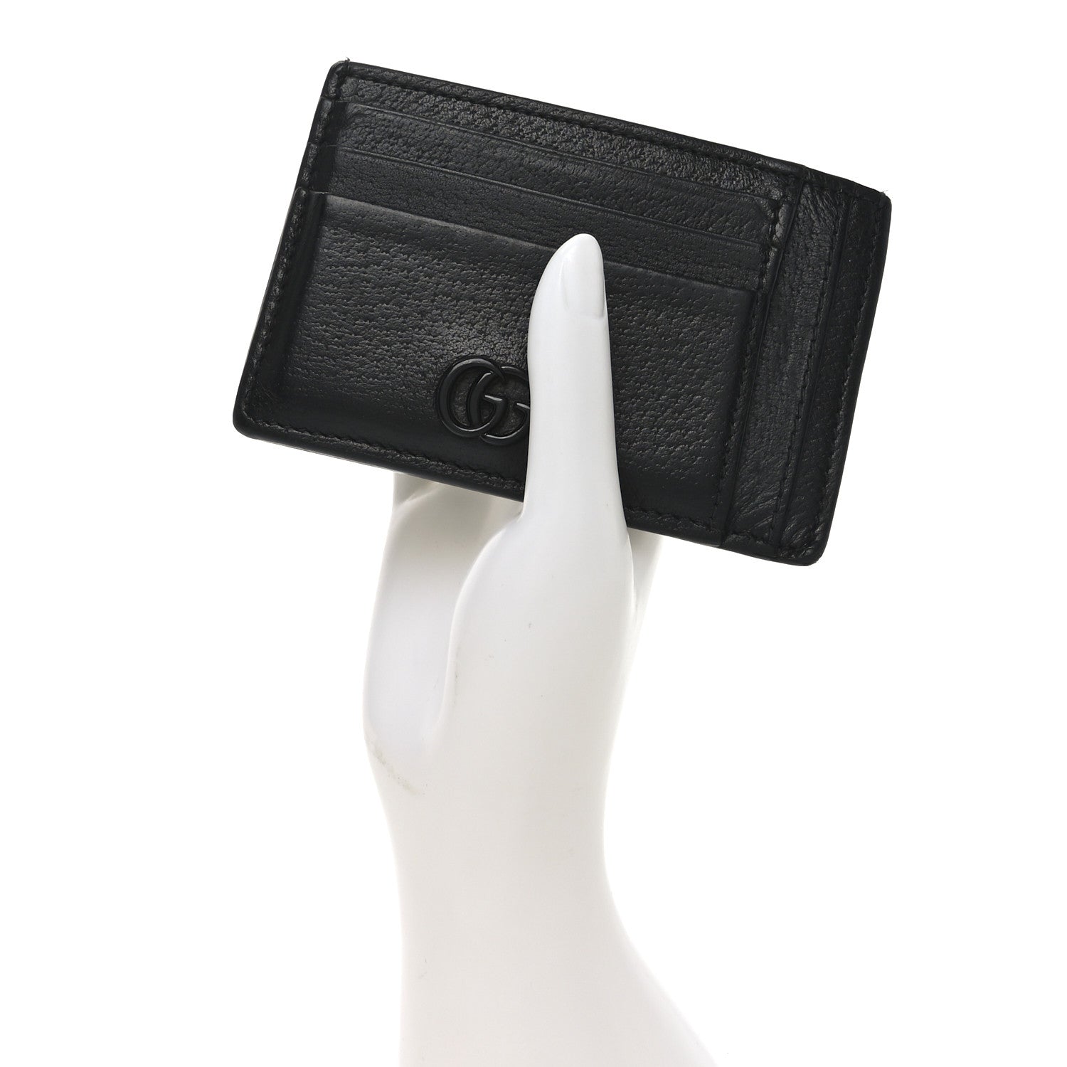 Textured Dollar Calfskin Resin Monochrome GG Marmont  Holder Black