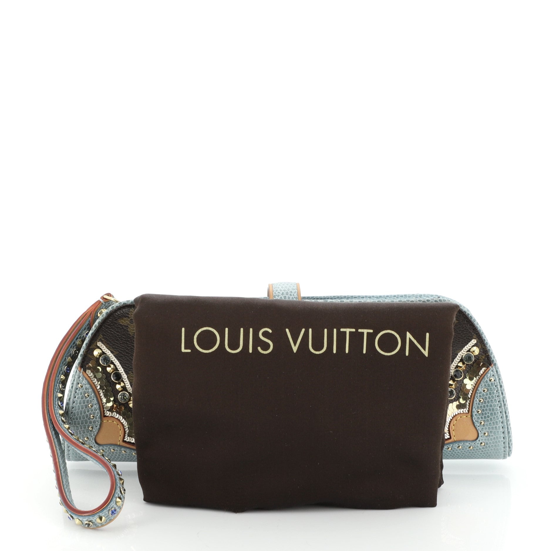Les Extraordinaires Wristlet Clutch Embellished Monogram Canvas and Lizard