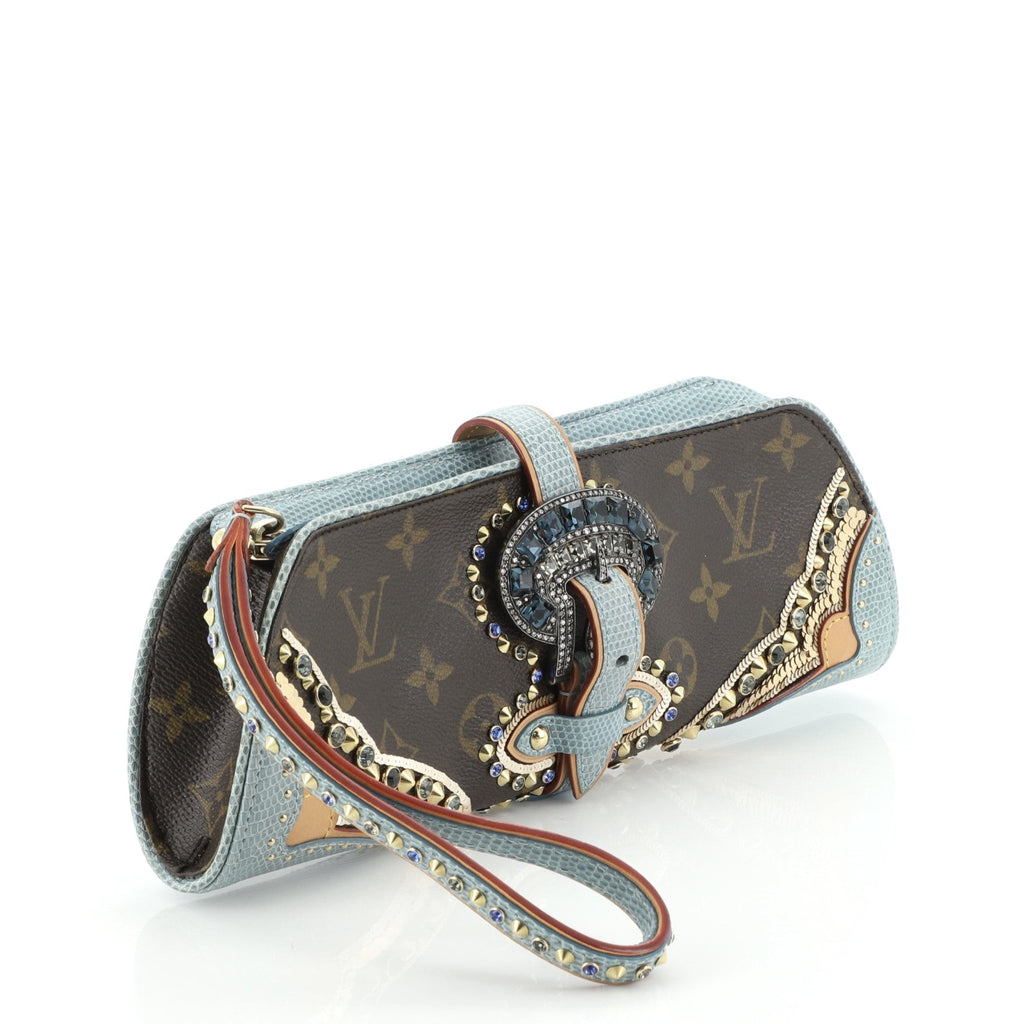 Les Extraordinaires Wristlet Clutch Embellished Monogram Canvas and Lizard
