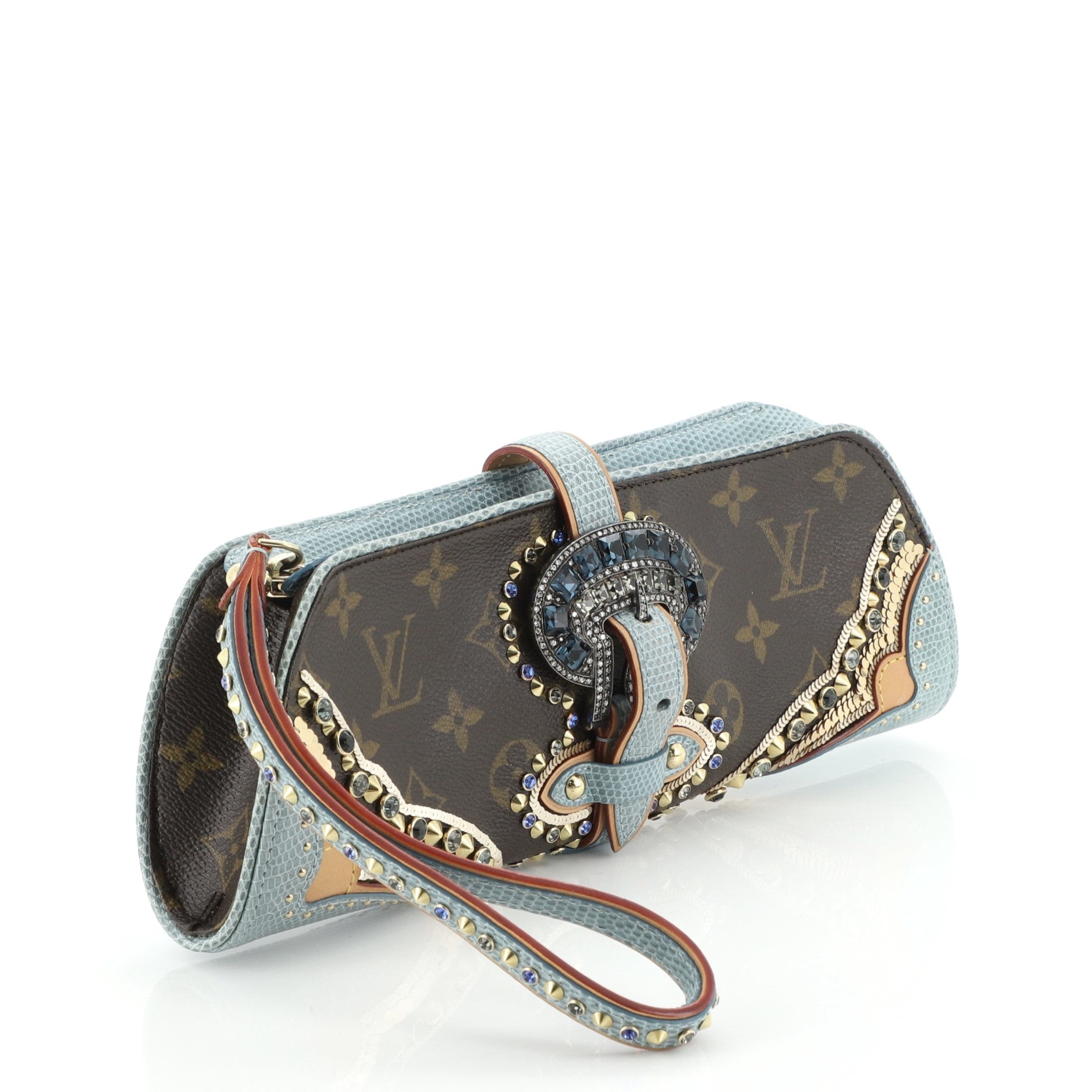 Les Extraordinaires Wristlet Clutch Embellished Monogram Canvas and Lizard