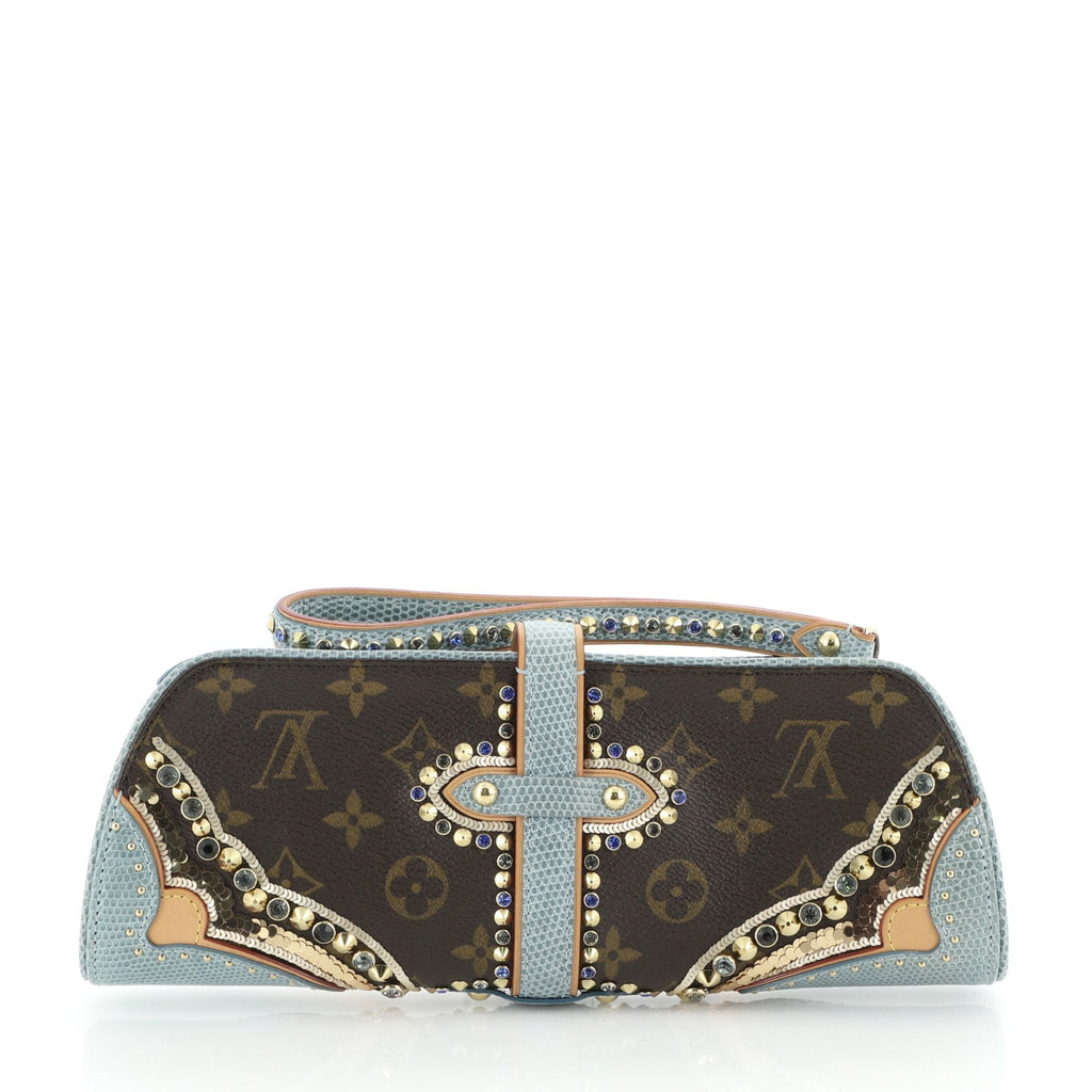 Les Extraordinaires Wristlet Clutch Embellished Monogram Canvas and Lizard