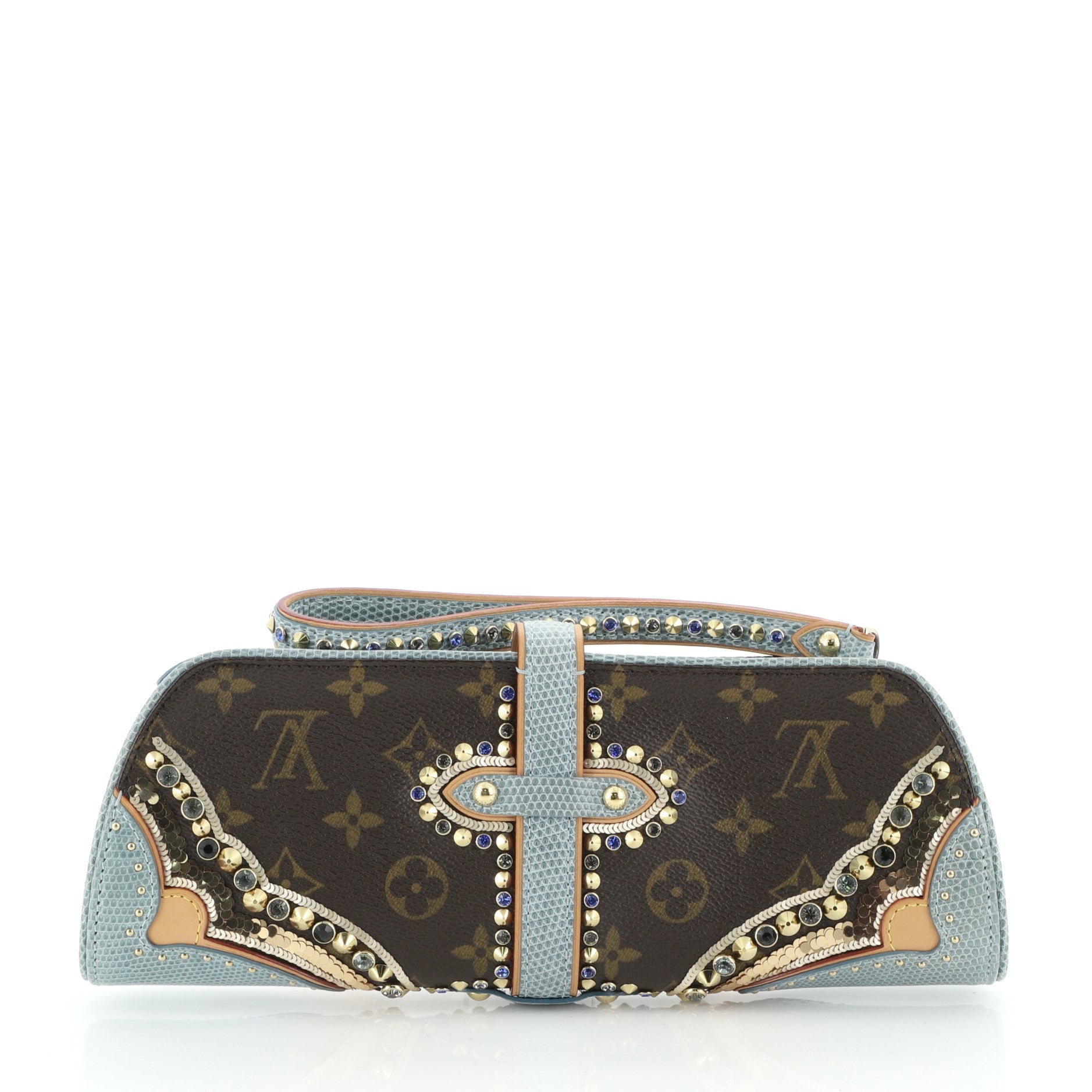 Les Extraordinaires Wristlet Clutch Embellished Monogram Canvas and Lizard