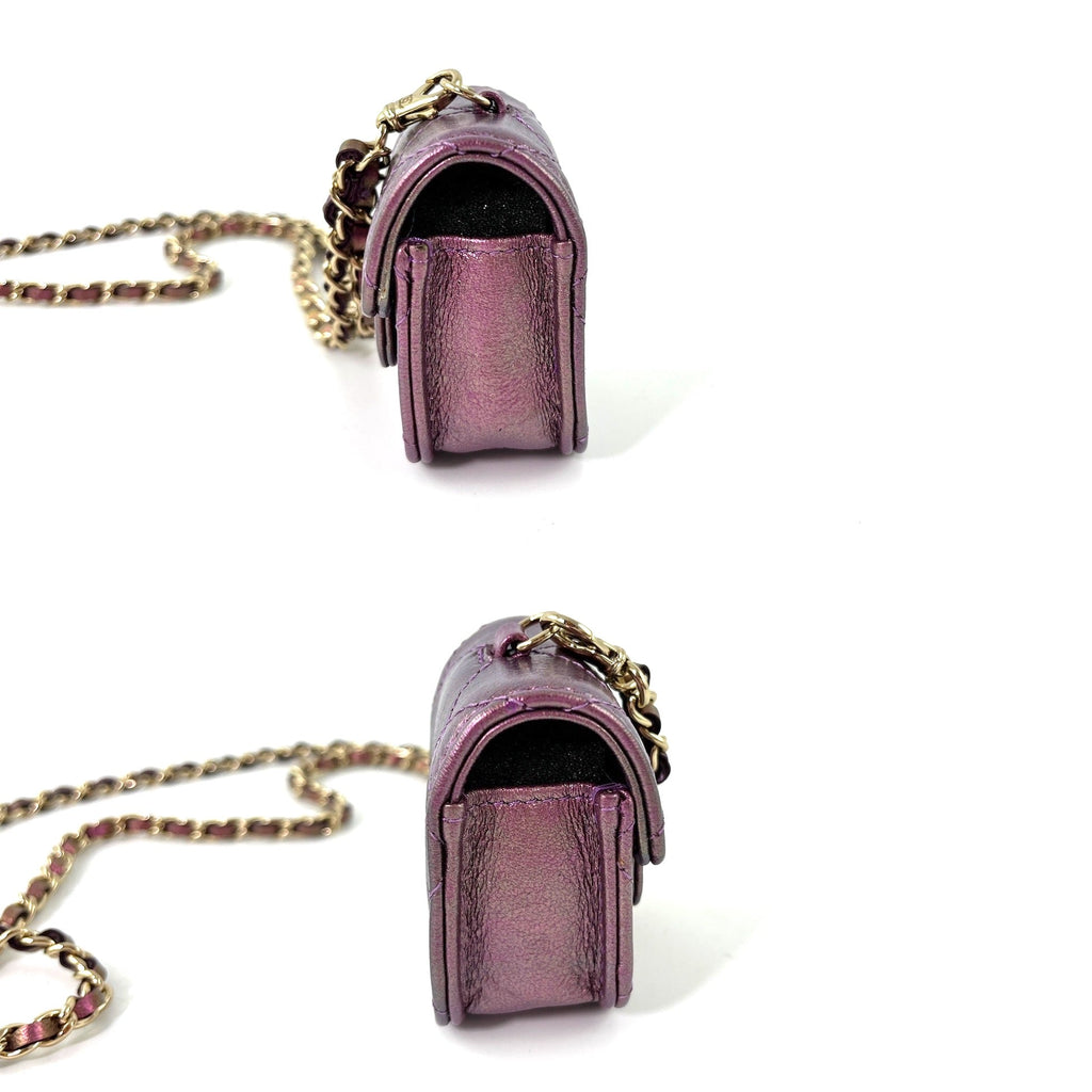 CHANEL 2020 Iridescent Purple AirPods Case Holder with Chain