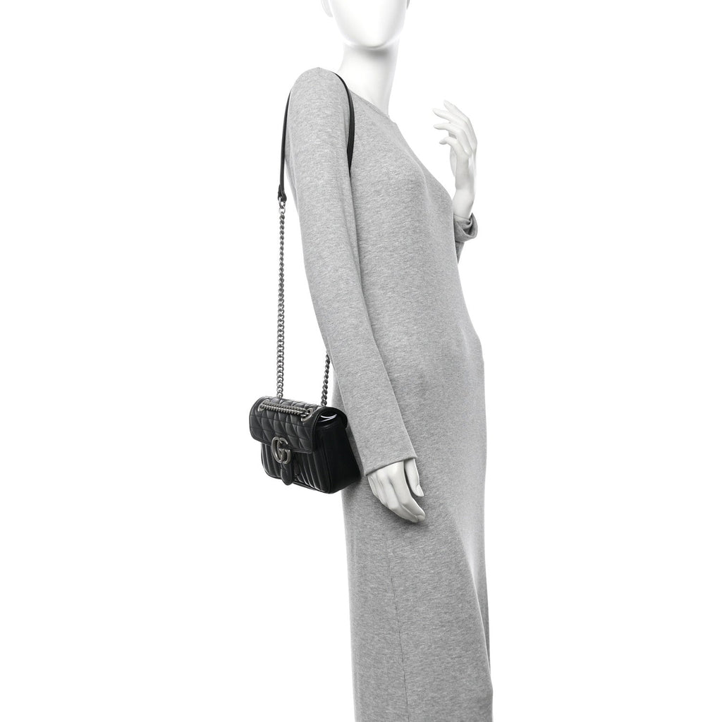 Calfskin Matelasse Aria Mini GG Marmont Shoulder Bag Black