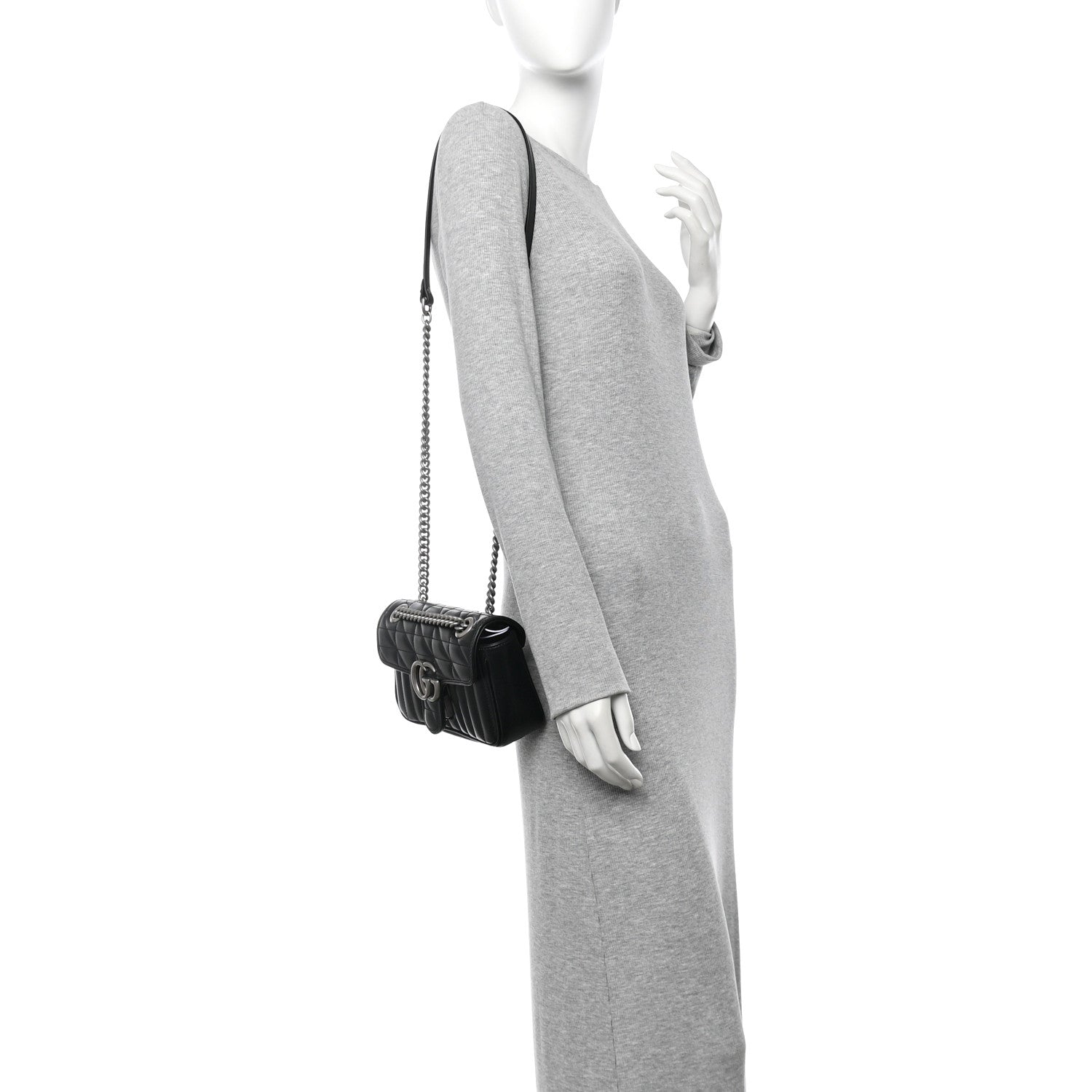 Calfskin Matelasse Aria Mini GG Marmont Shoulder Bag Black