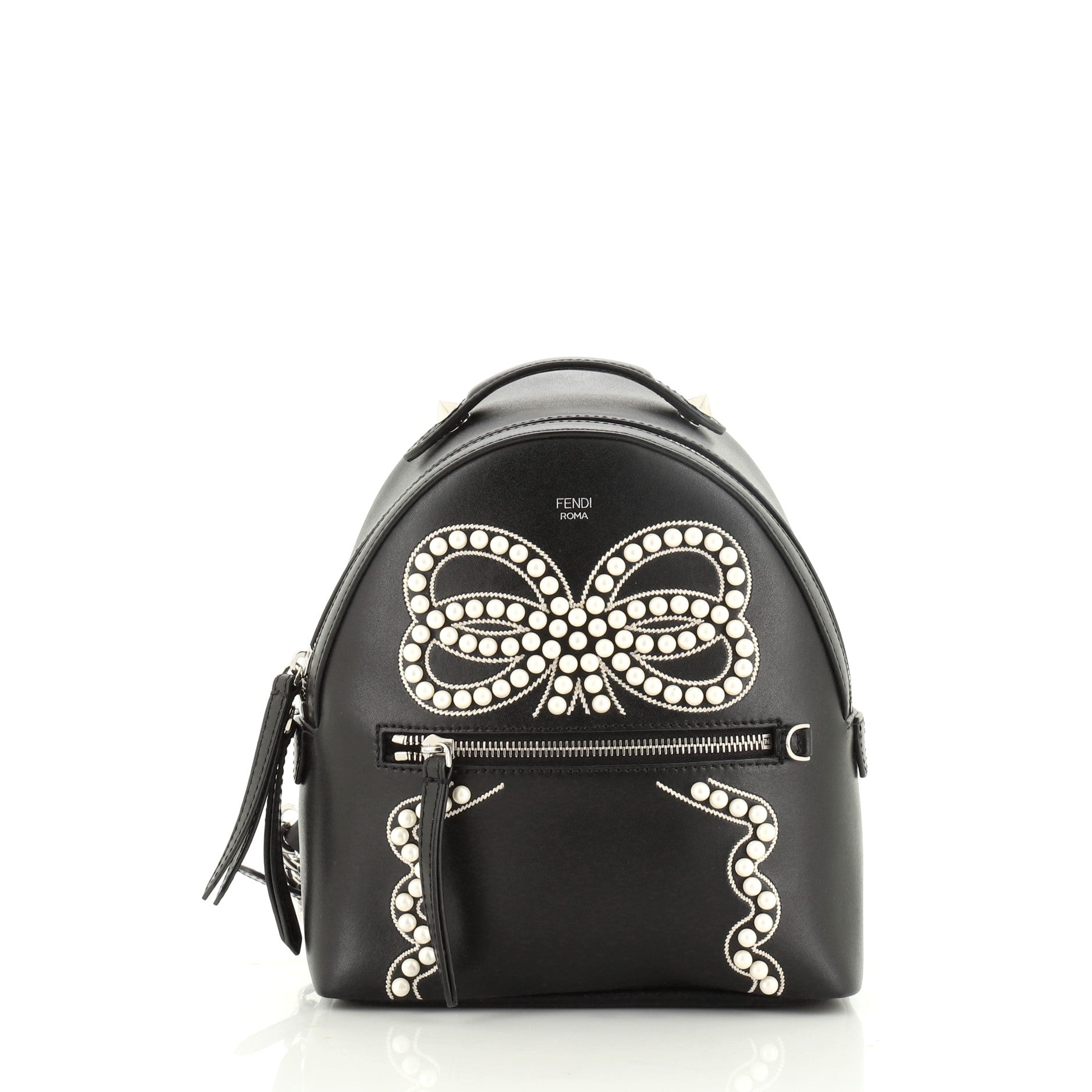Front Zip Backpack Embellished Leather Mini