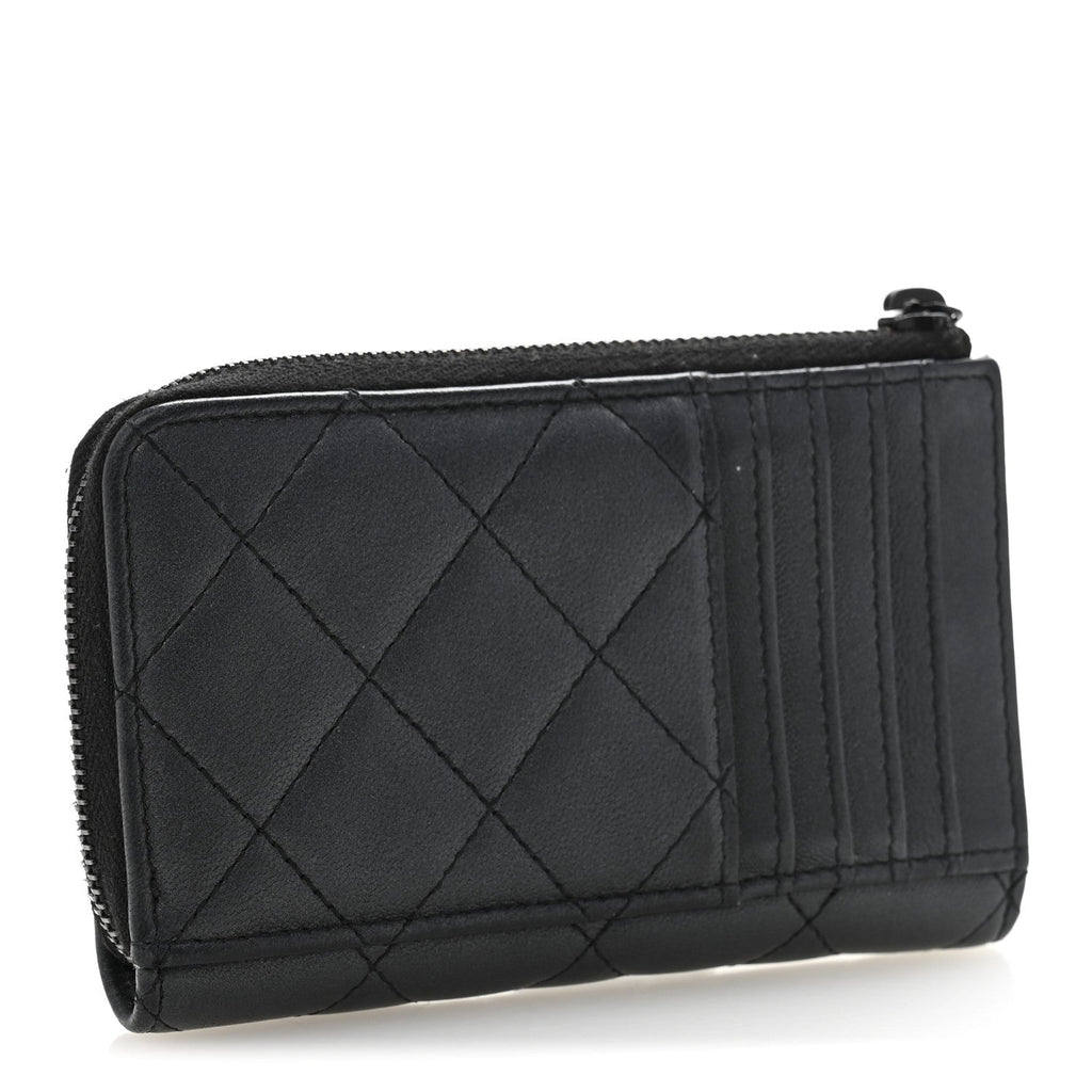 Pearly Lambskin Quilted Zip  Holder So Black
