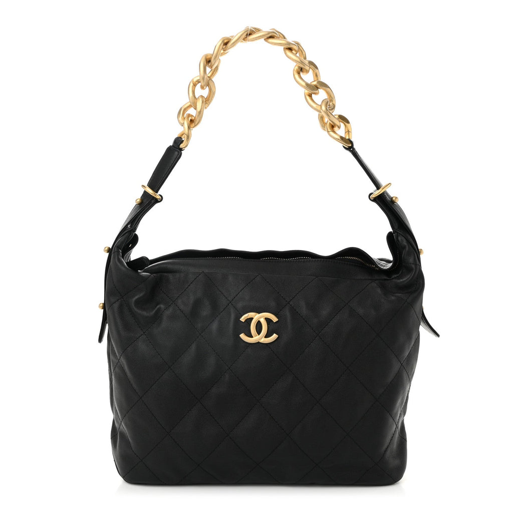 Calfskin Quilted Large Daily Hobo Black
