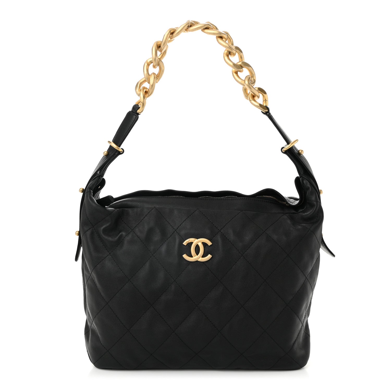 Calfskin Quilted Large Daily Hobo Black