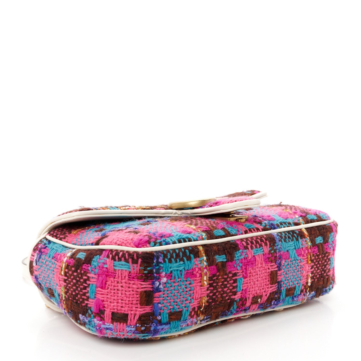 Tweed Calfskin Spicy Check Small GG Marmont Shoulder Bag Pink Multicolor Mystic White