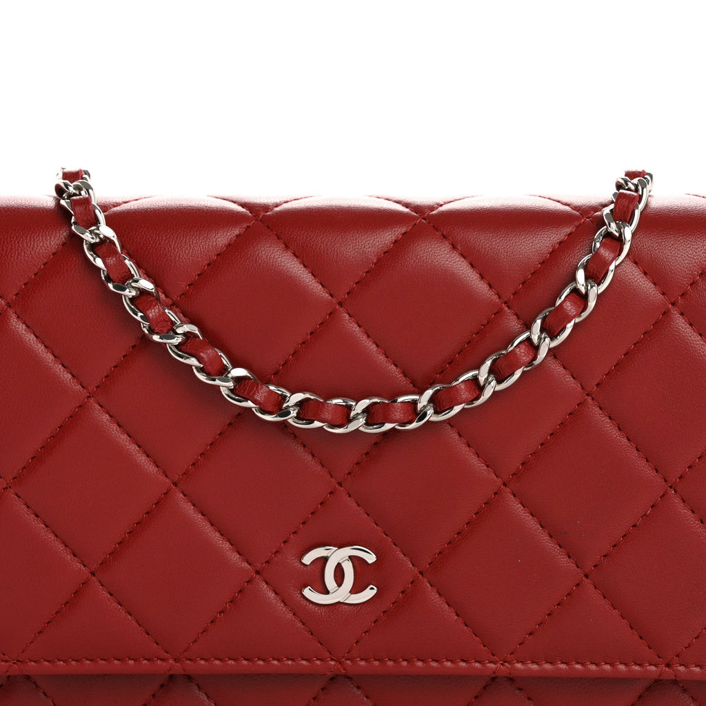Lambskin Quilted Wallet On Chain WOC Red