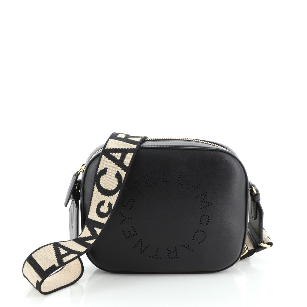 Logo Camera Bag Perforated Faux Leather Mini