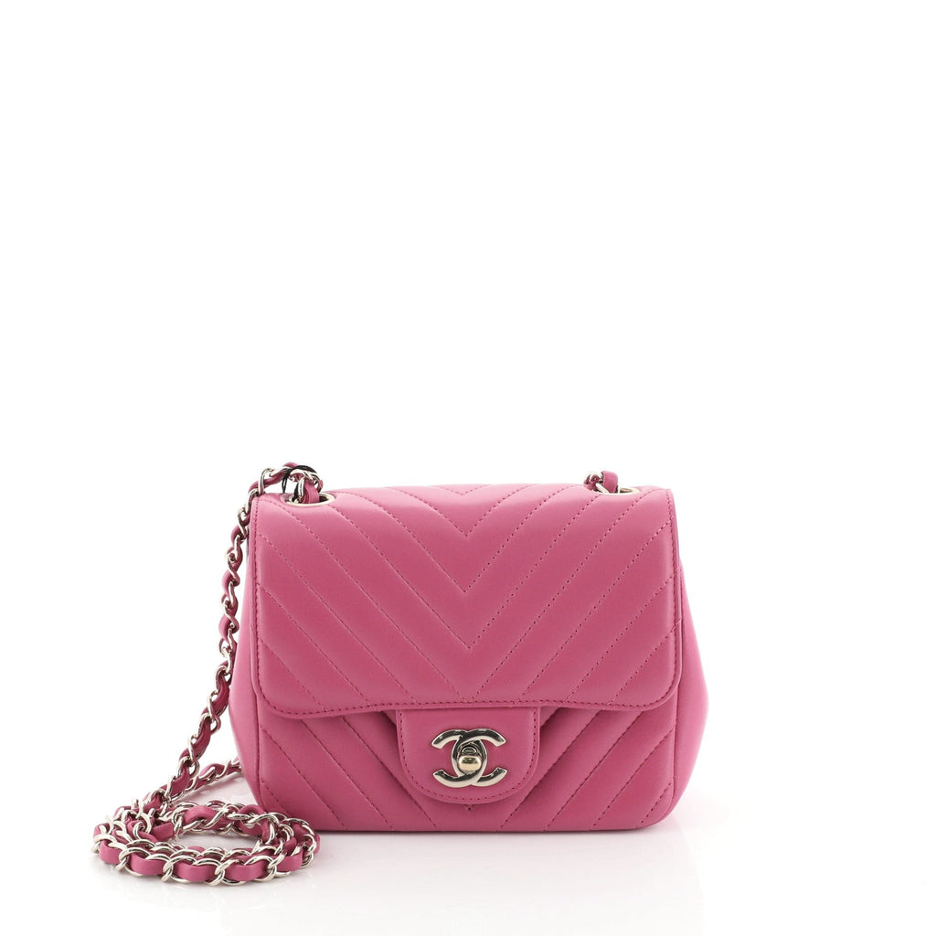 Square Classic Single Flap Bag Chevron Lambskin Mini