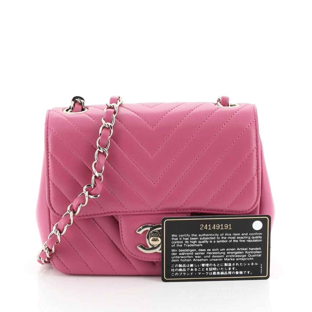 Square Classic Single Flap Bag Chevron Lambskin Mini