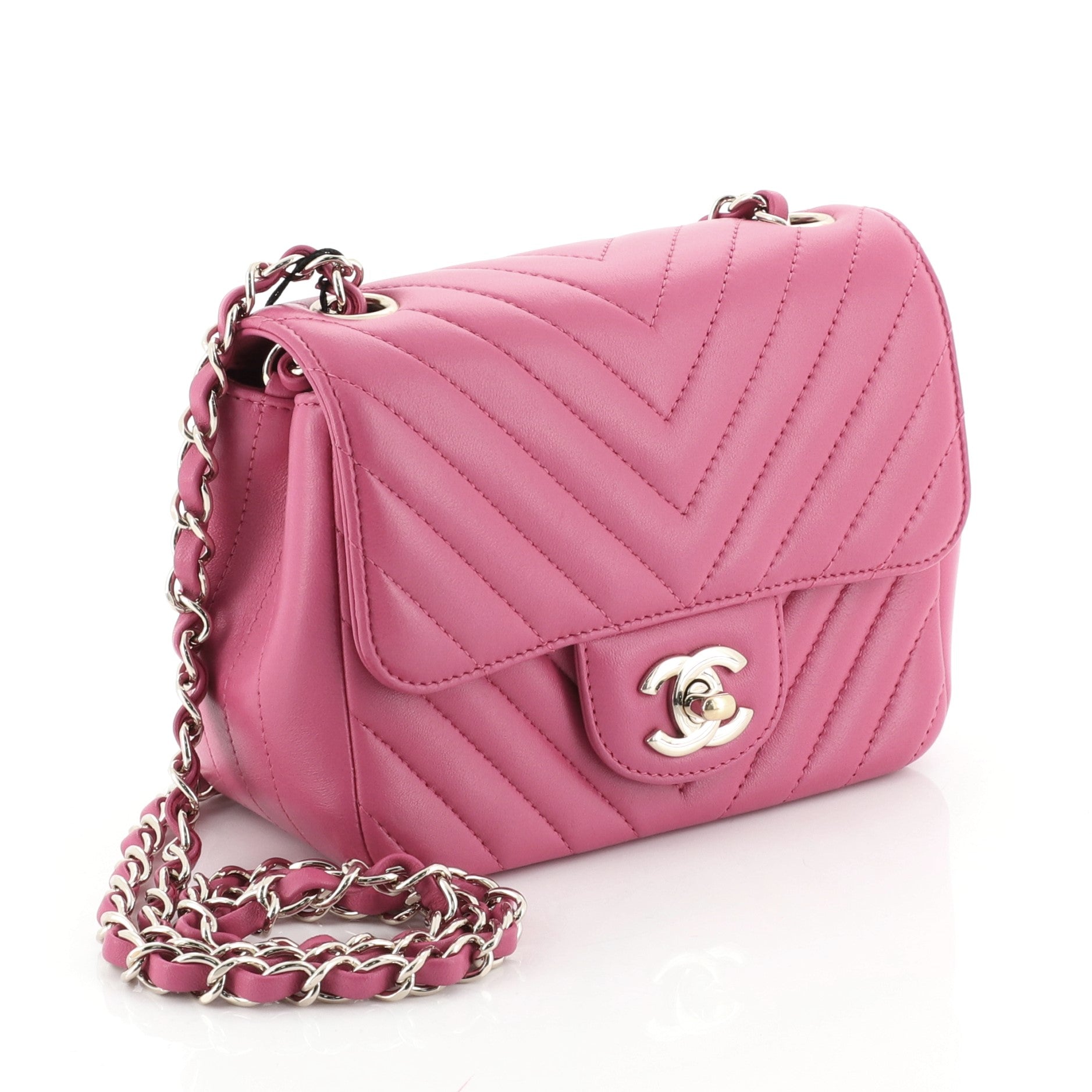 Square Classic Single Flap Bag Chevron Lambskin Mini