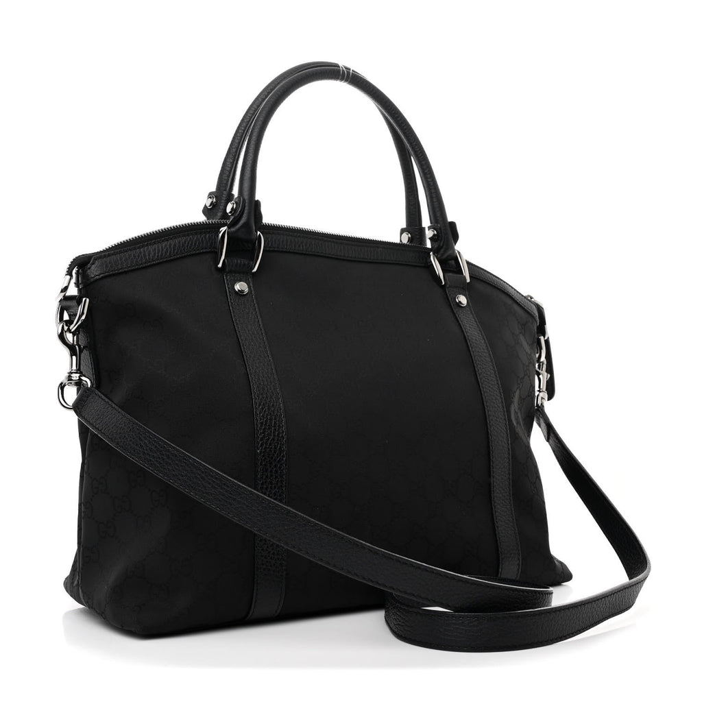 Nylon Monogram Medium GG Charm Dome Satchel Black