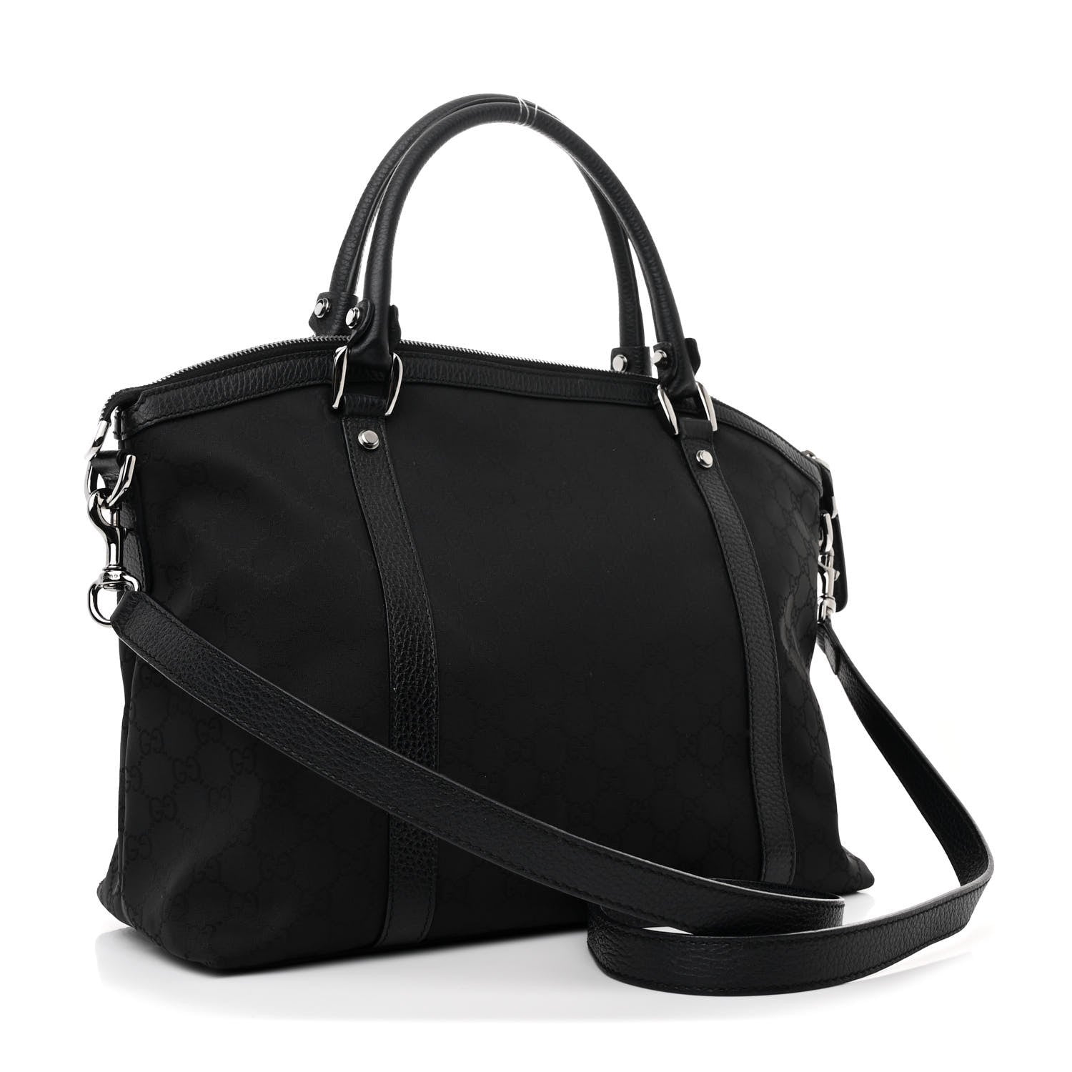 Nylon Monogram Medium GG Charm Dome Satchel Black