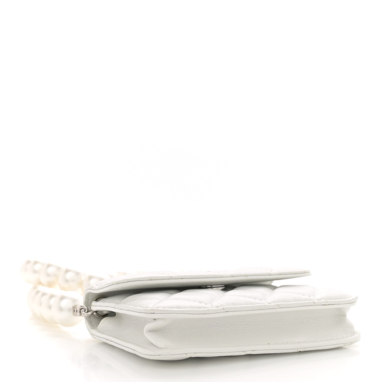 Iridescent Calfskin Quilted Mini Maxi Pearls Wallet On Chain WOC White