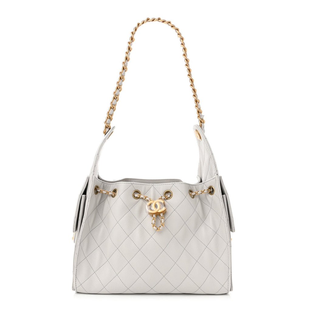 Caviar Quilted Small Chanel 25 Handbag Light Grey