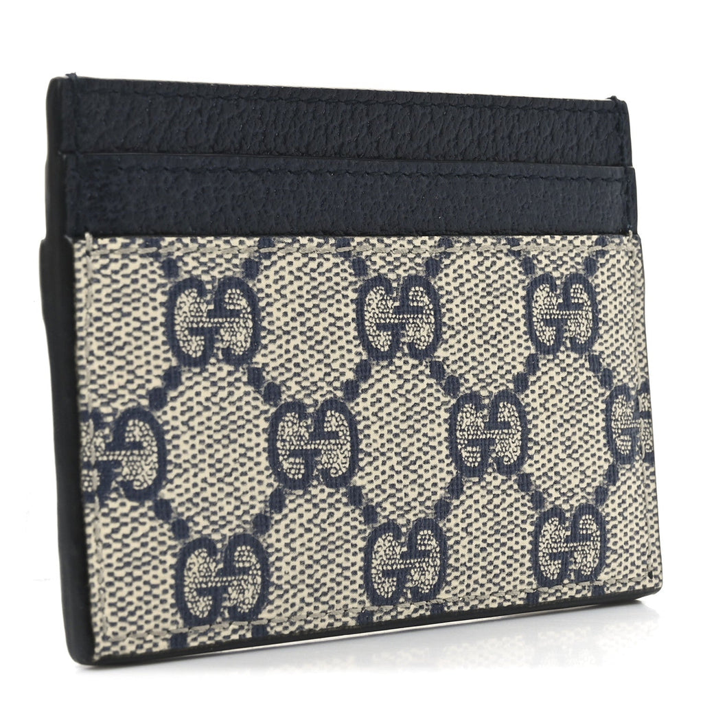 GG Supreme Monogram Textured Dollar Calfskin Web Ophidia  Holder Beige Blue